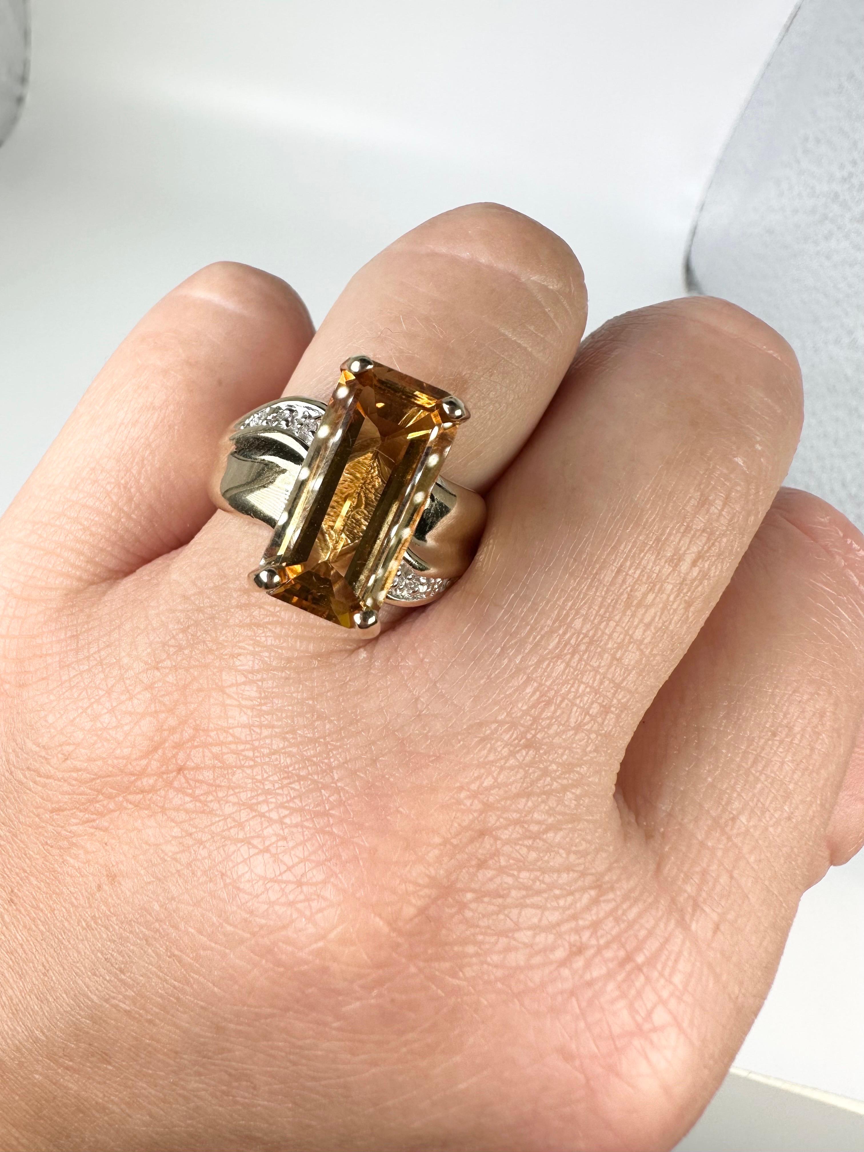Cognac Citrine Diamond Ring 14 Karat Yellow Gold Stunning Cocktail Ring For Sale 3