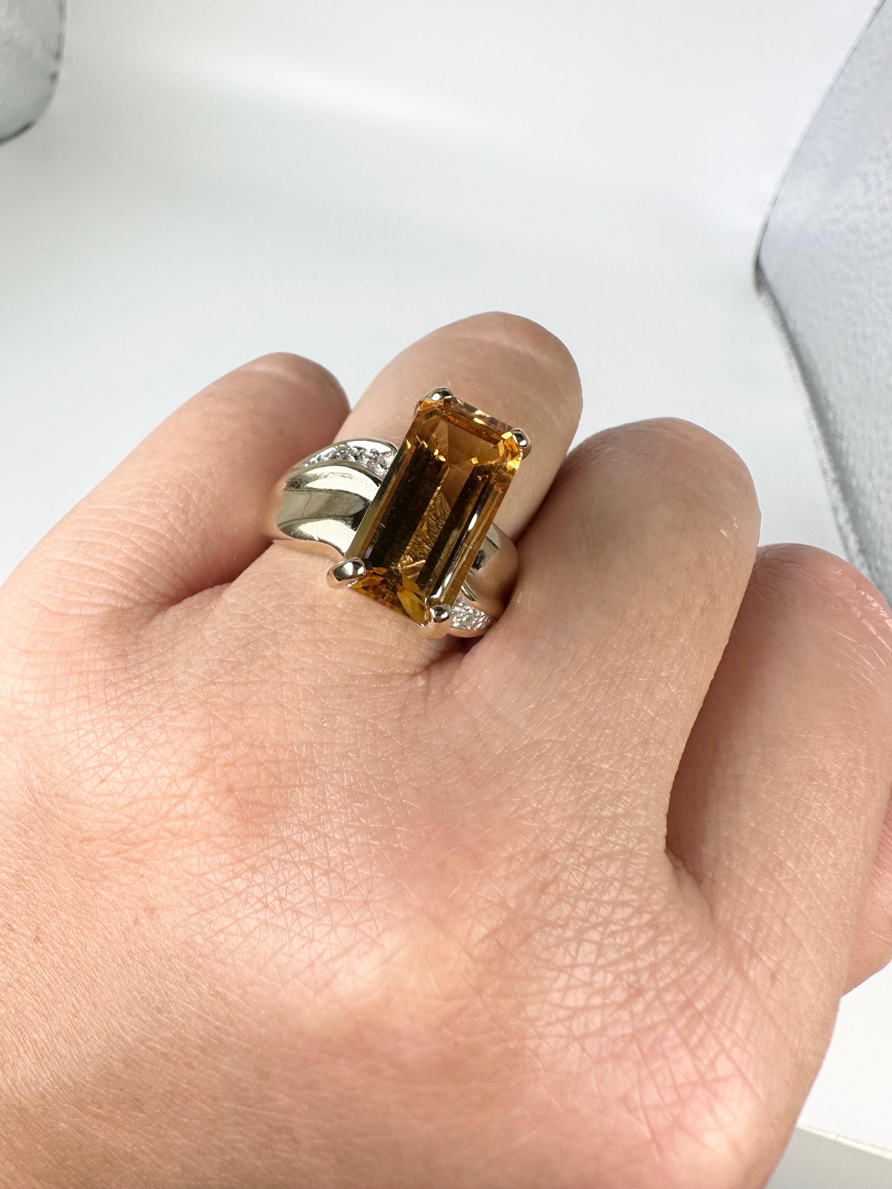 Cognac Citrine Diamond Ring 14 Karat Yellow Gold Stunning Cocktail Ring For Sale 4