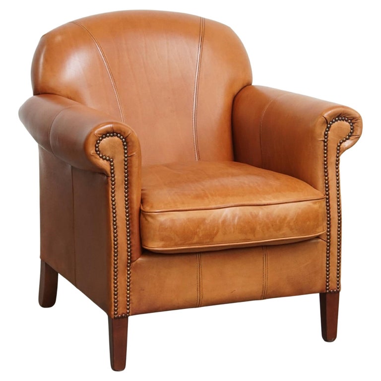 Cognac-Colored Armchair Made of Cowhide Leather For Sale at 1stDibs