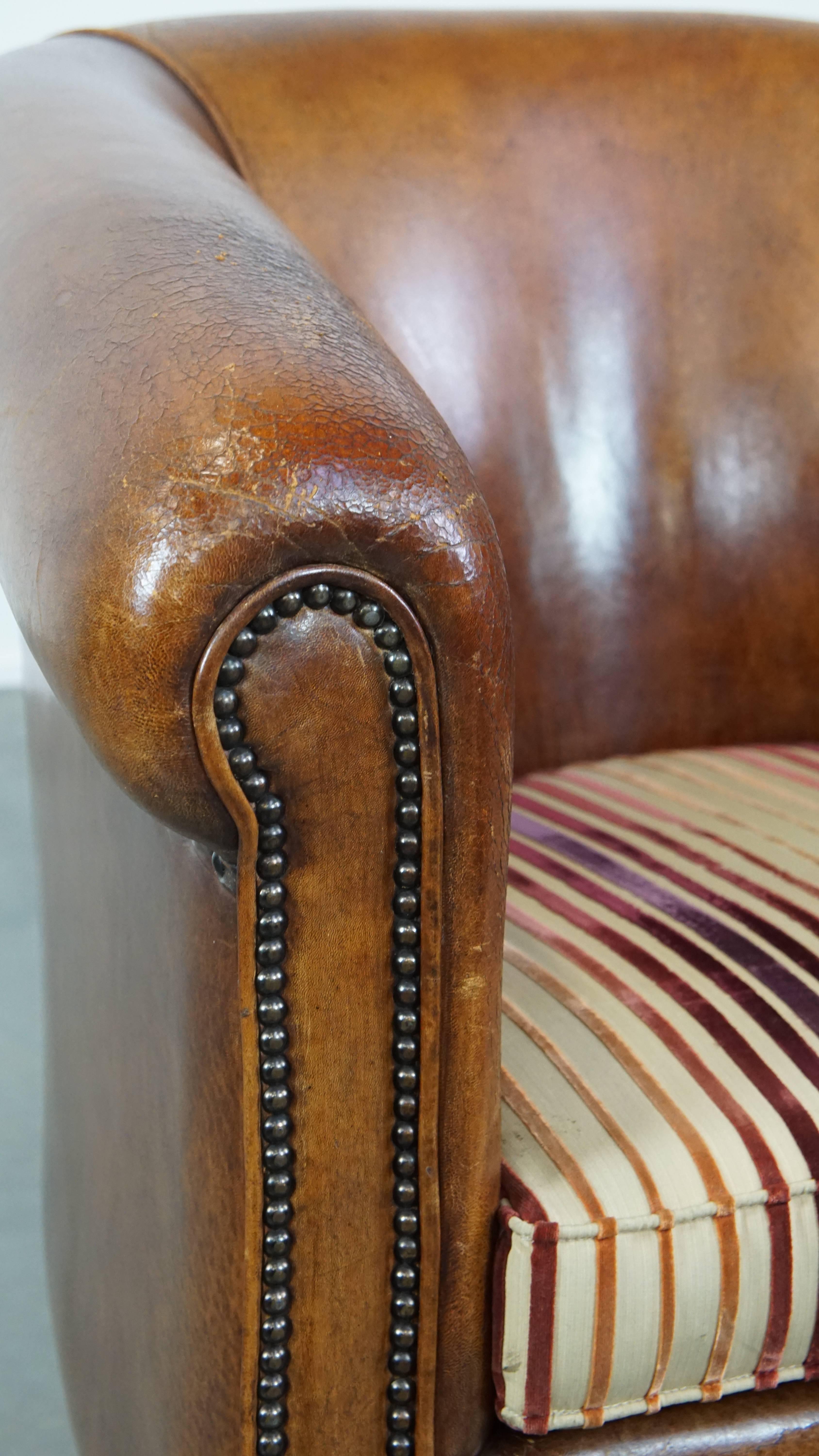 Cognac-Colored, Characterful Vintage Sheepskin Leather Club Chair For Sale 4
