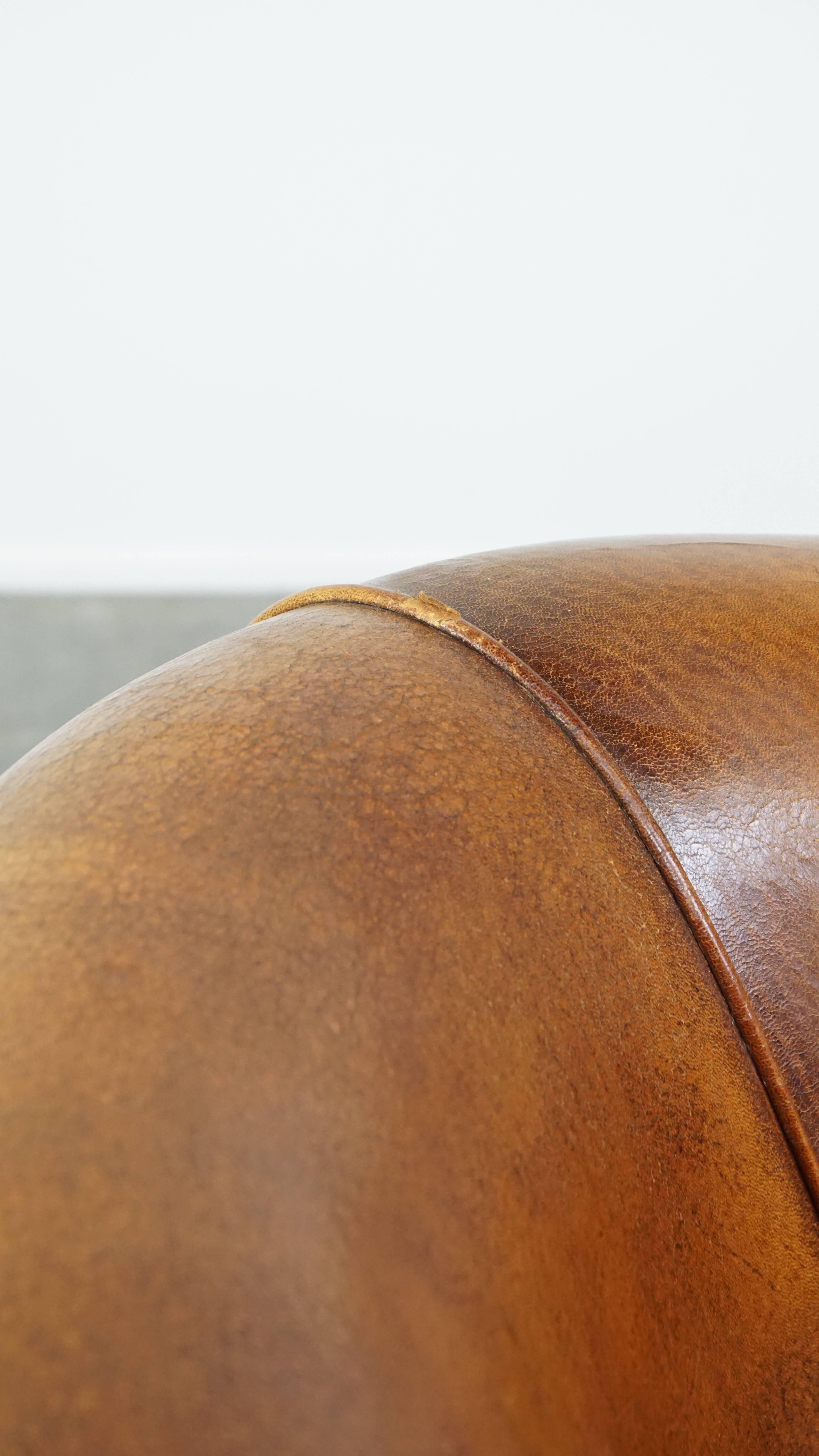 Cognac-Colored, Characterful Vintage Sheepskin Leather Club Chair For Sale 6