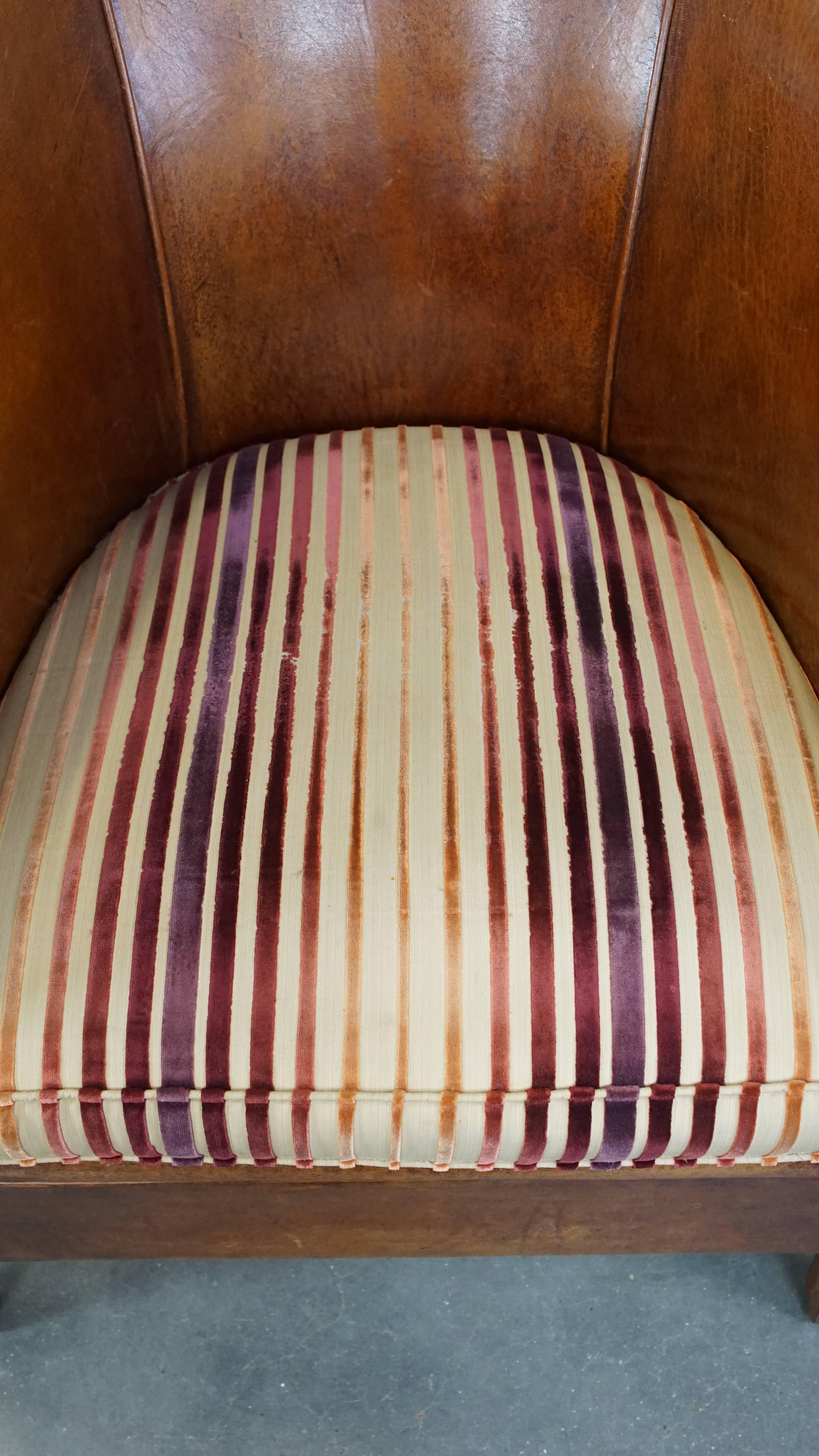 20th Century Cognac-Colored, Characterful Vintage Sheepskin Leather Club Chair For Sale