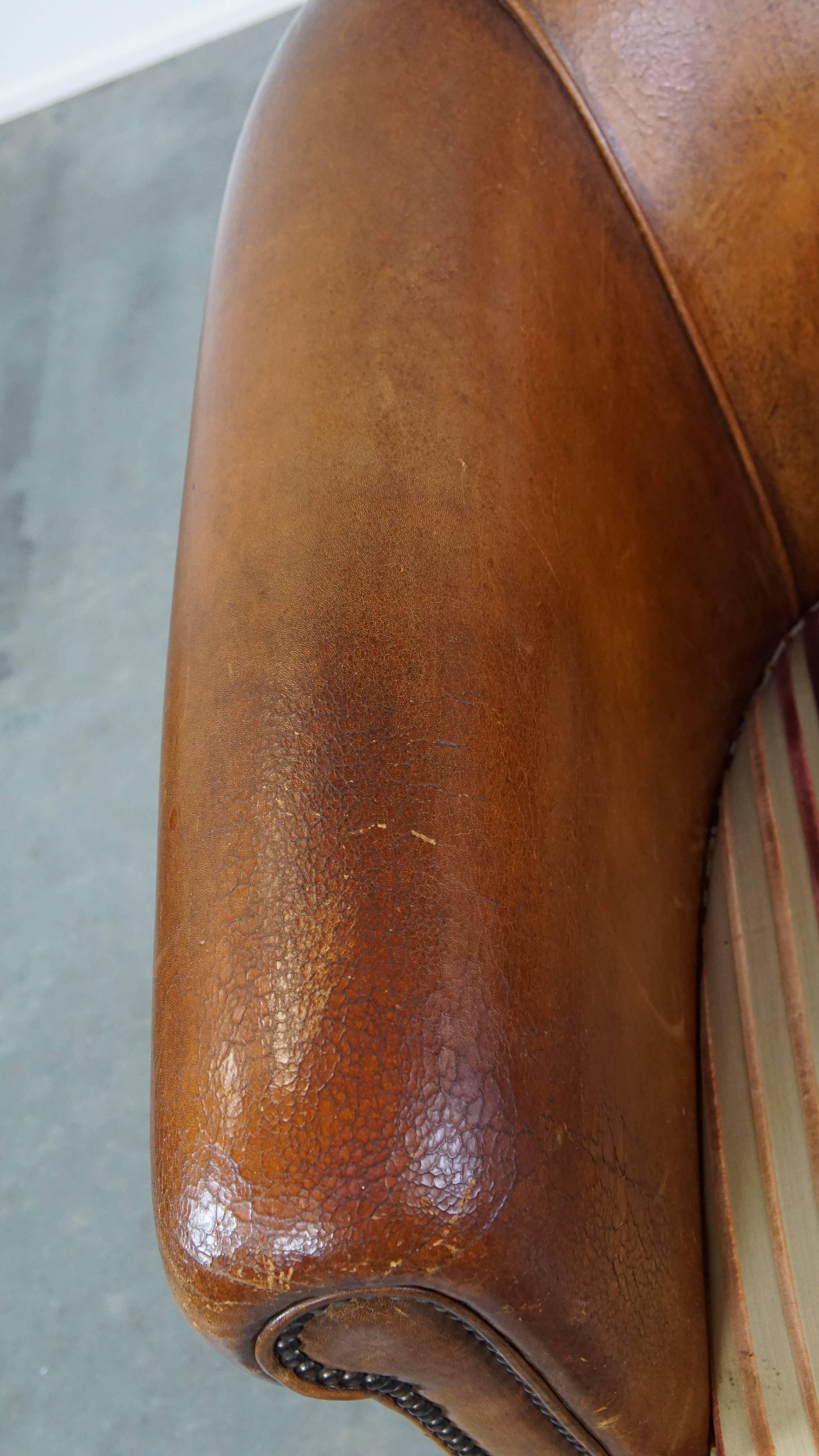 Cognac-Colored, Characterful Vintage Sheepskin Leather Club Chair For Sale 1