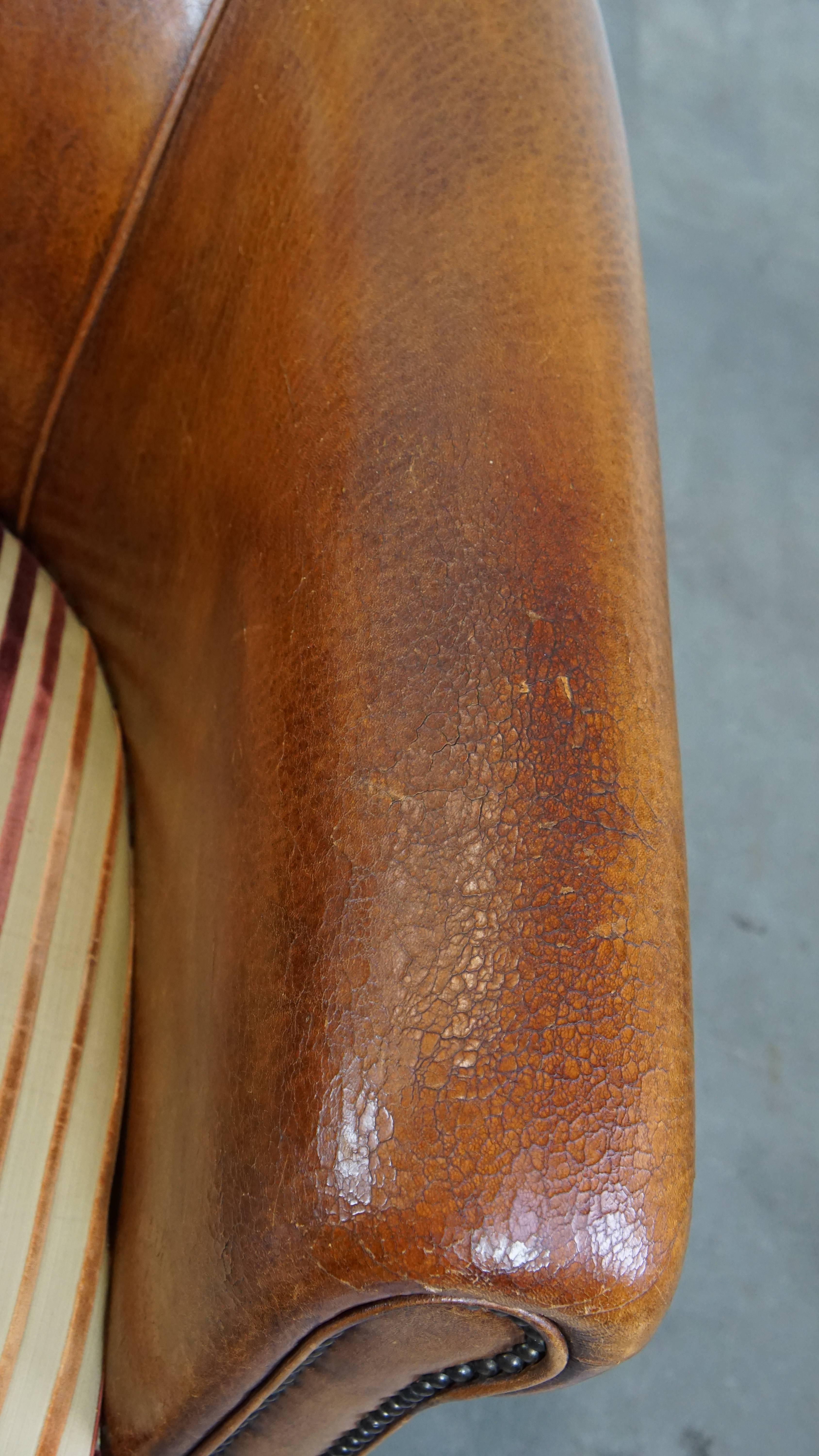 Cognac-Colored, Characterful Vintage Sheepskin Leather Club Chair For Sale 2