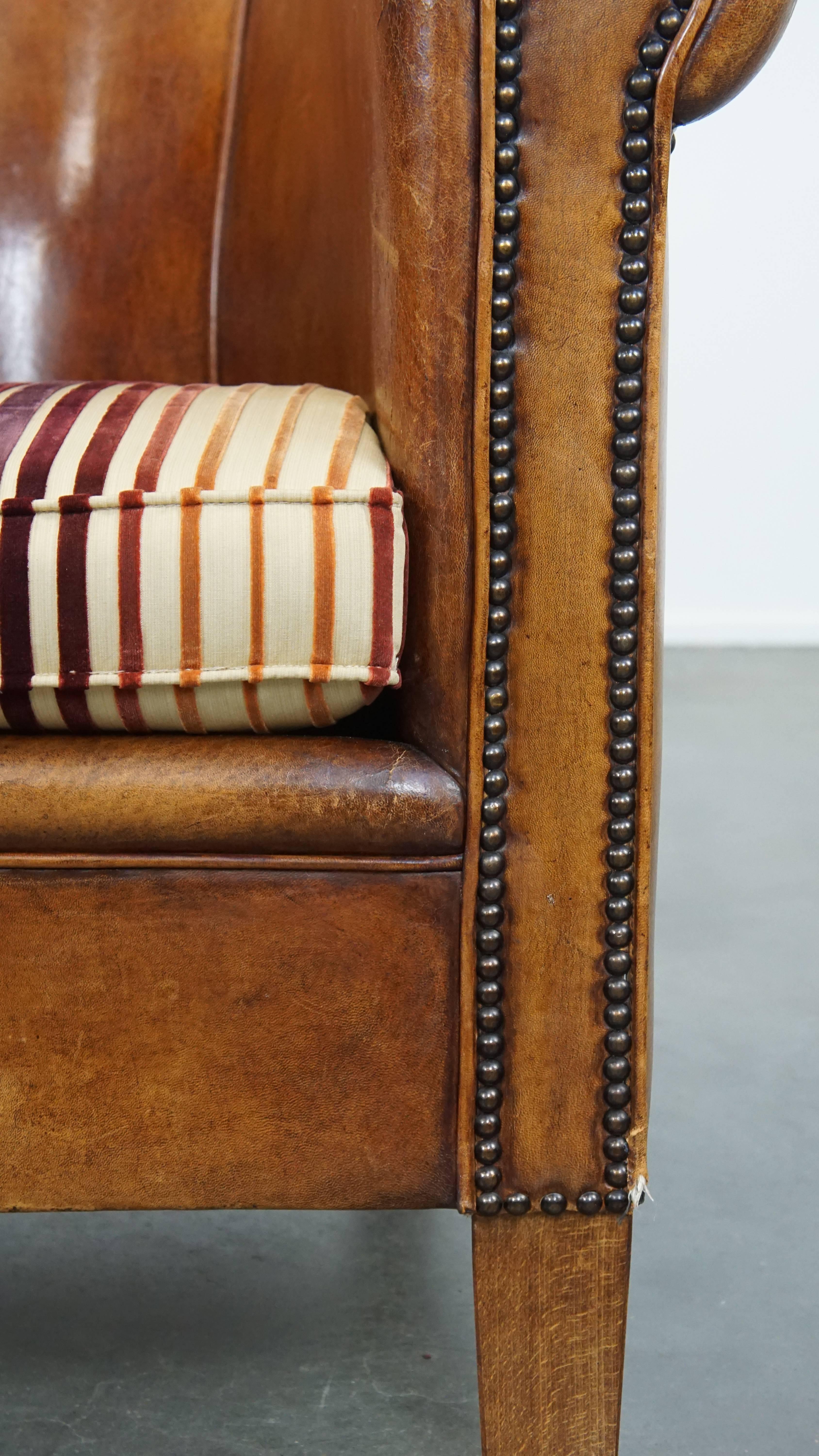 Cognac-Colored, Characterful Vintage Sheepskin Leather Club Chair For Sale 3
