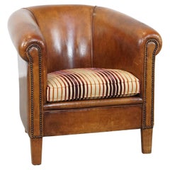 Cognac-Colored, Characterful Vintage Sheepskin Leather Club Chair