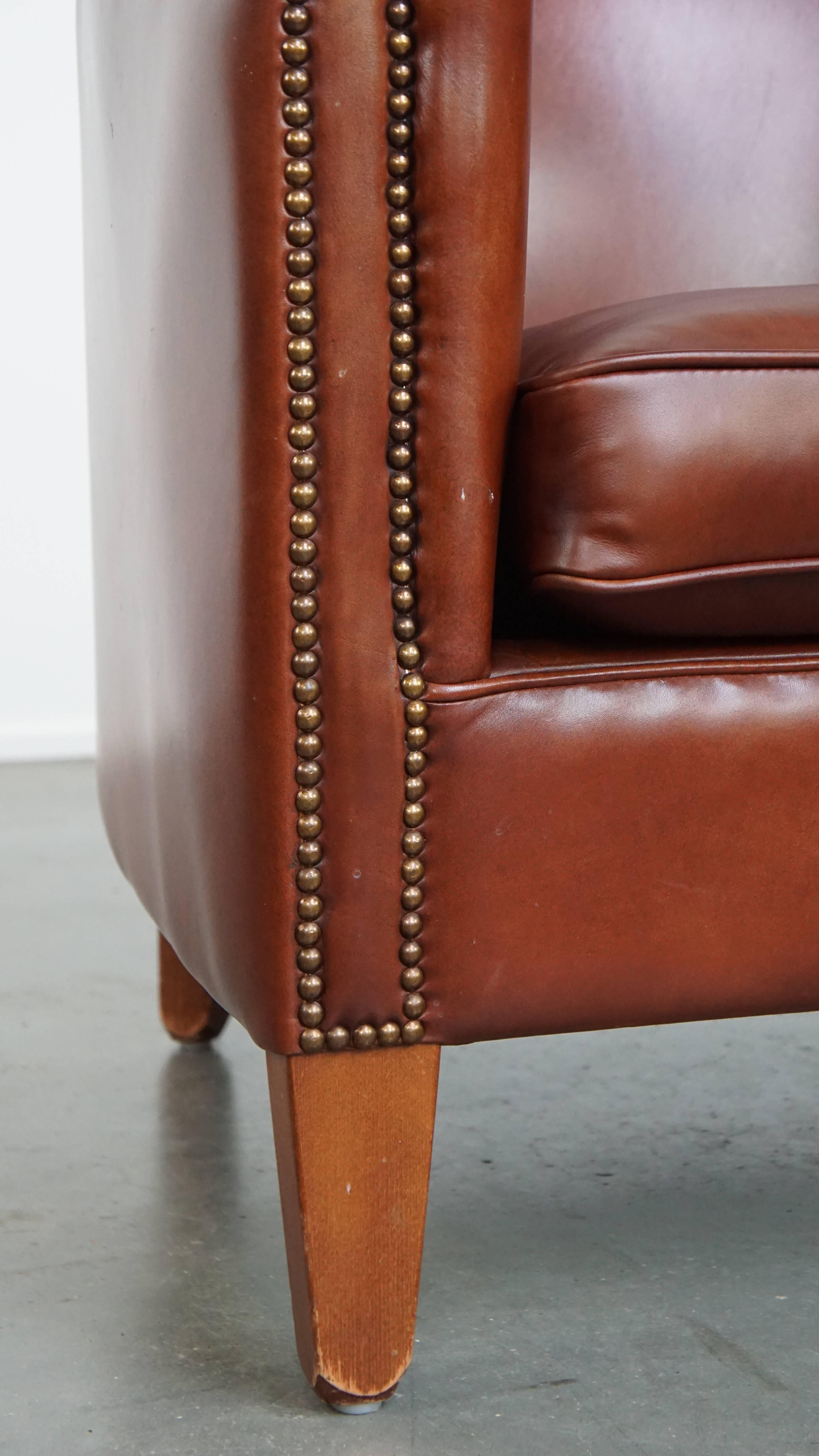 Poltrona Club color cognac in pelle di vacchetta in vendita 4