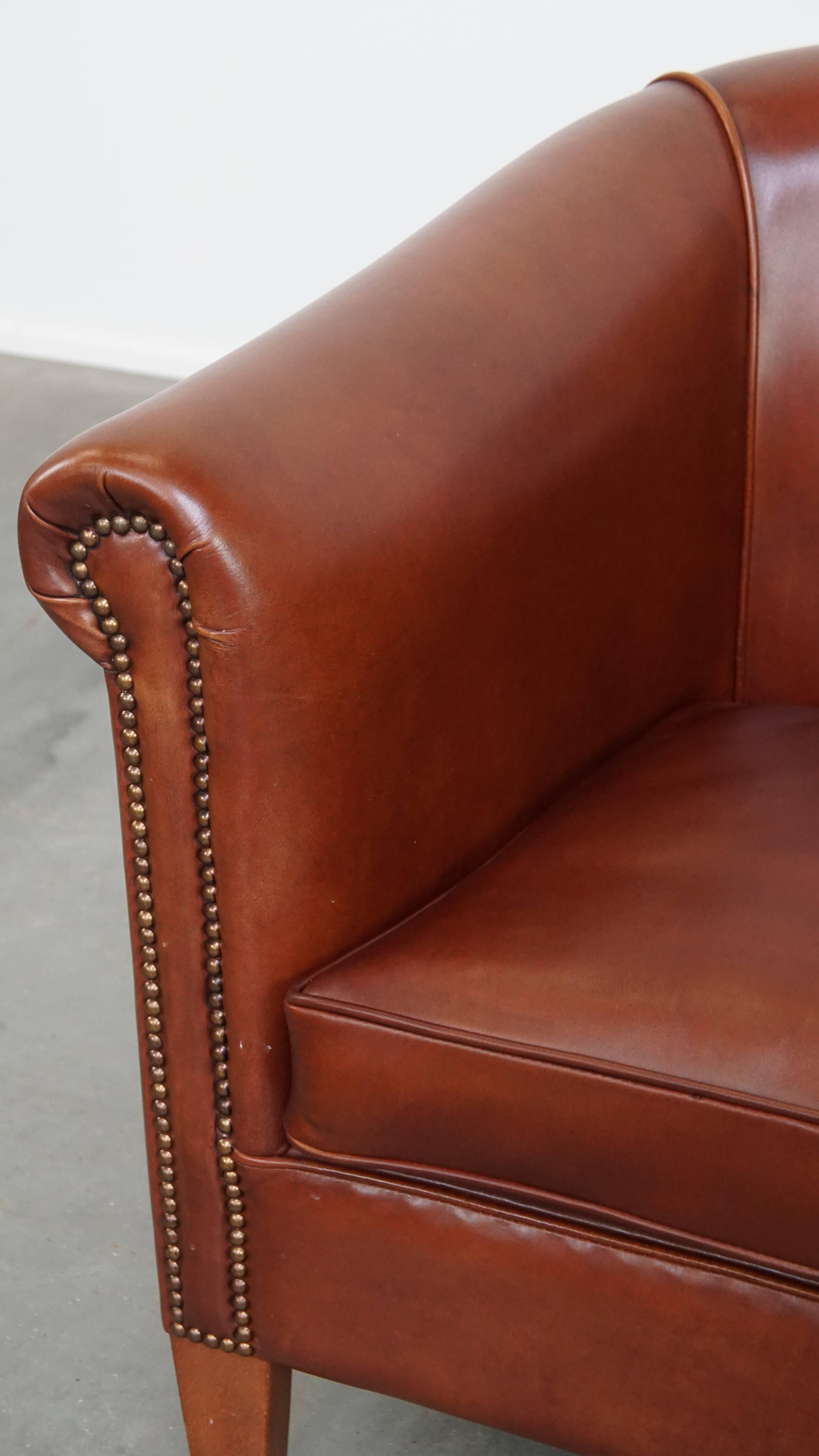 Poltrona Club color cognac in pelle di vacchetta in vendita 6