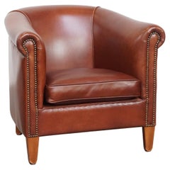 Cognac-Colored Club Armchair Made of Cowhide Leather