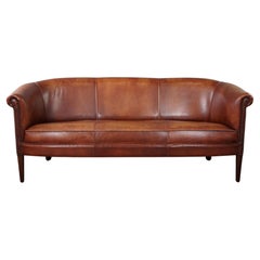 Antique Cognac-colored cowhide leather 2.5-seater club sofa