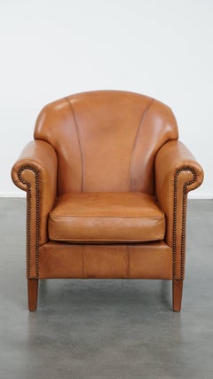 Cognac Cowhide Leather Armchair, Hand-Crafted, Roman Style