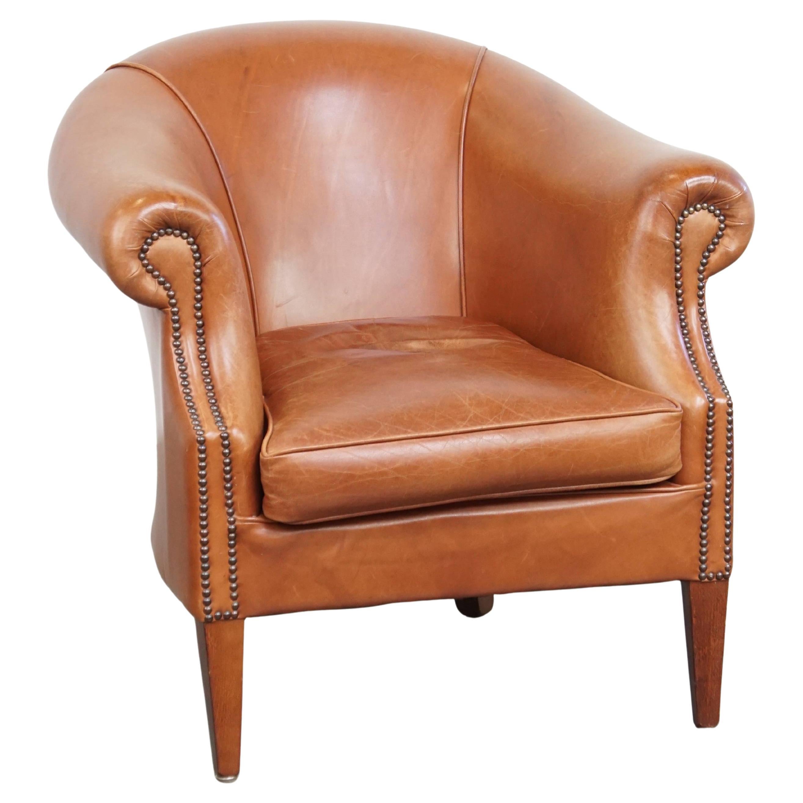 Cognac-Colored Cowhide Leather Club Chair