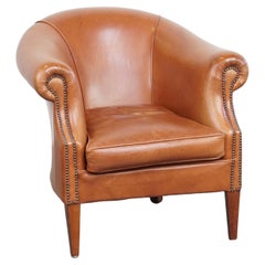 Cognac-Colored Cowhide Leather Club Chair