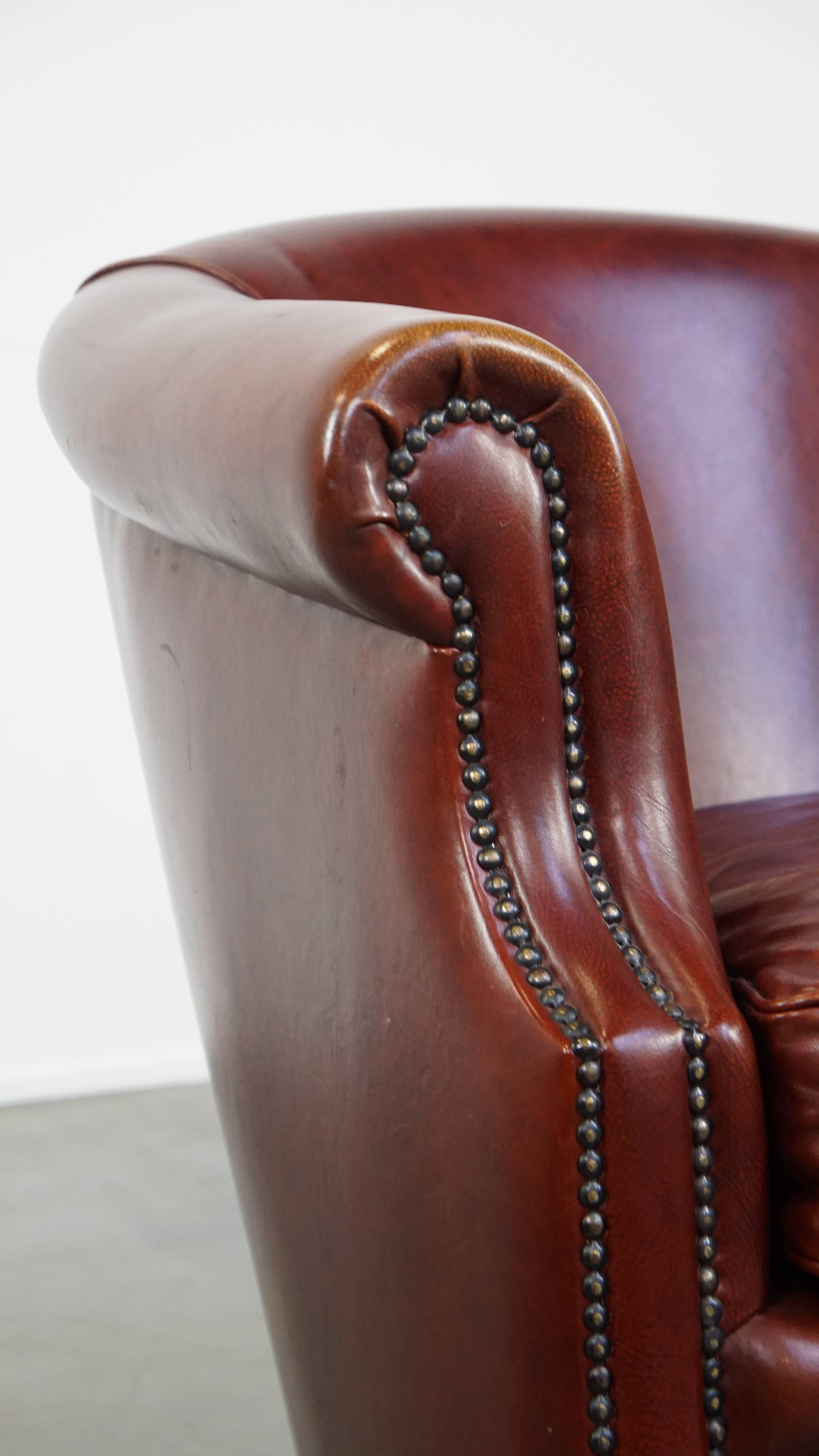 Cognac-Colored Cowhide Leather Club Chair in English Style For Sale 4
