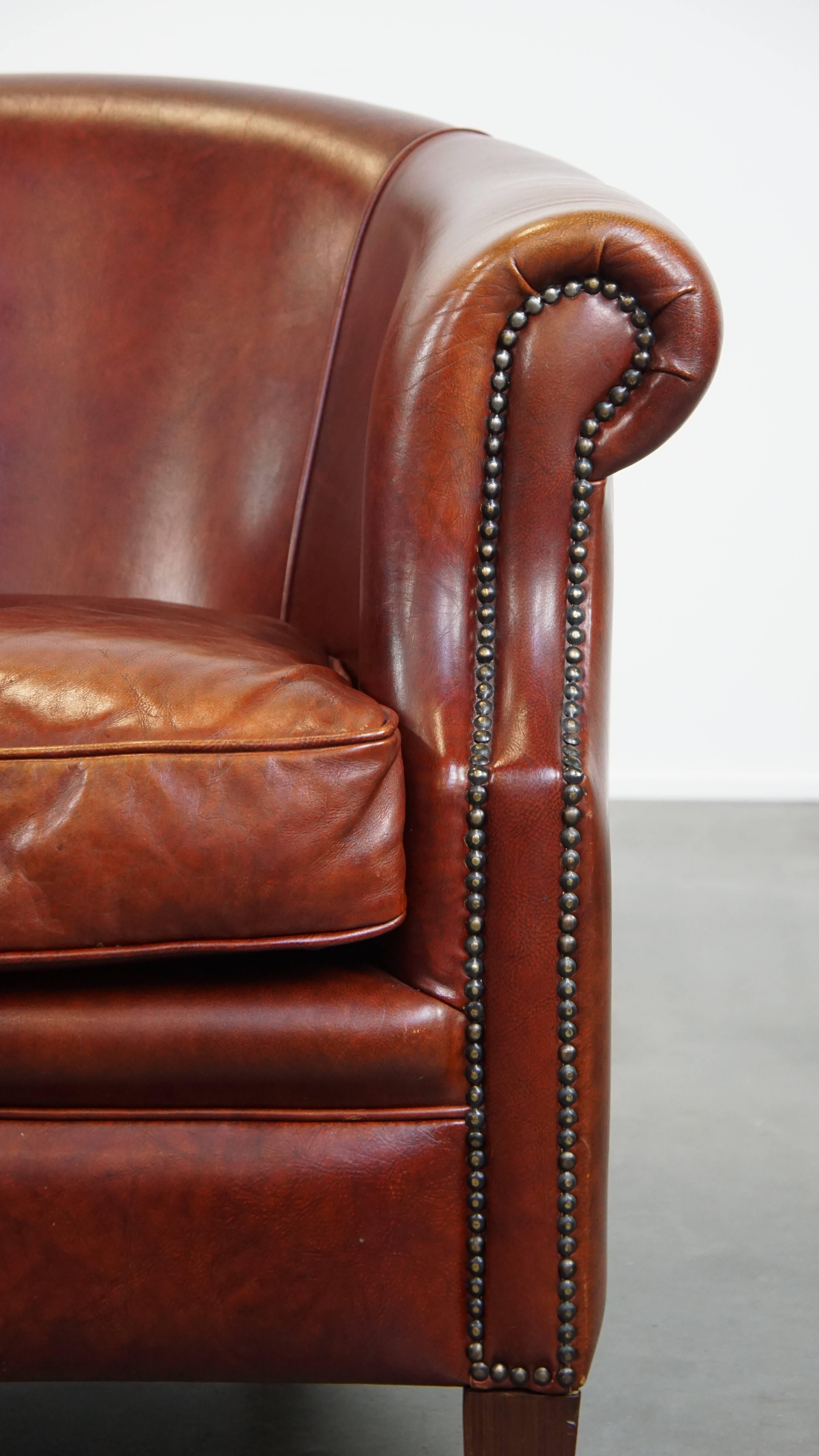 Cognac-Colored Cowhide Leather Club Chair in English Style For Sale 5