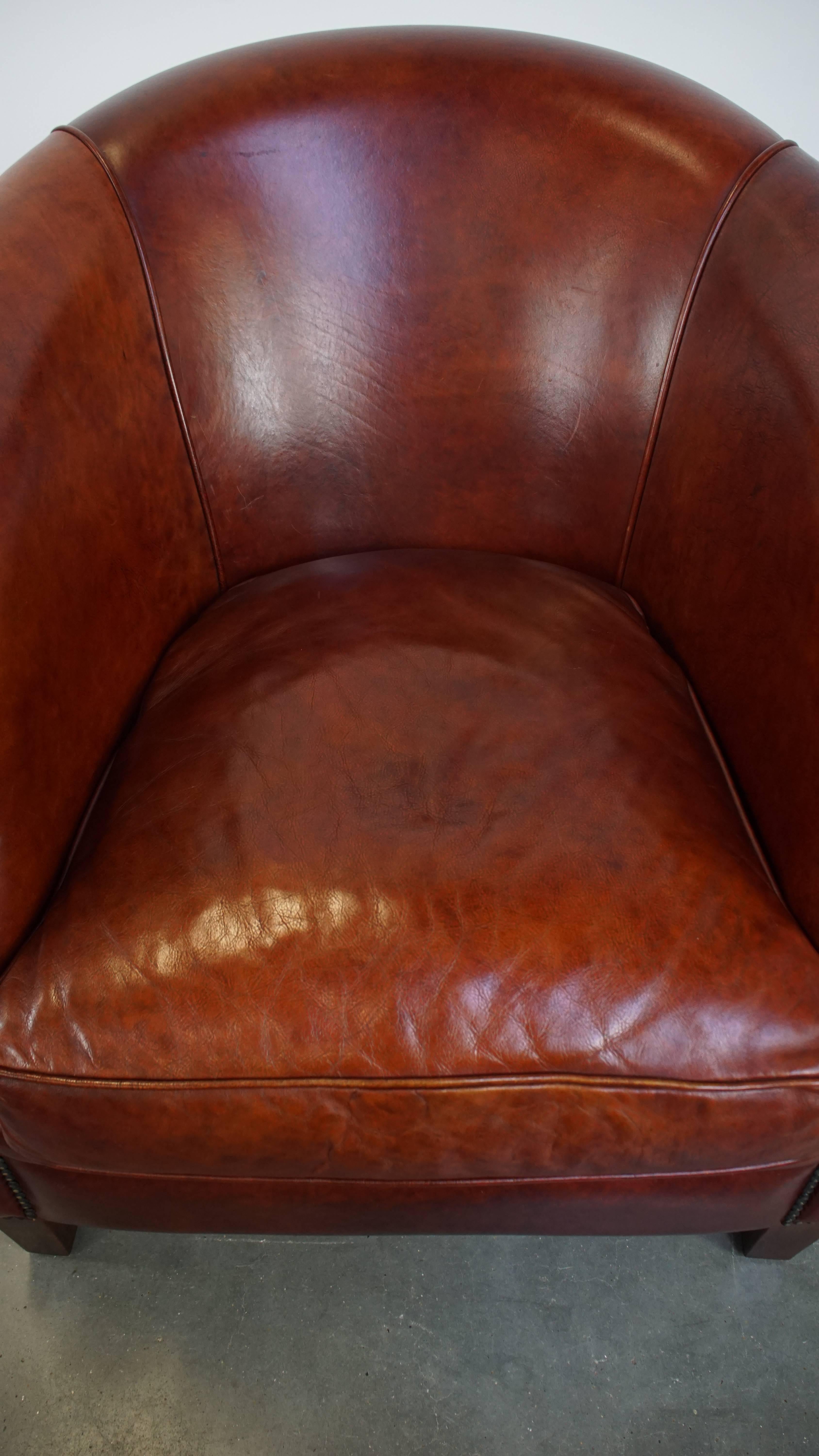 20th Century Cognac-Colored Cowhide Leather Club Chair in English Style For Sale
