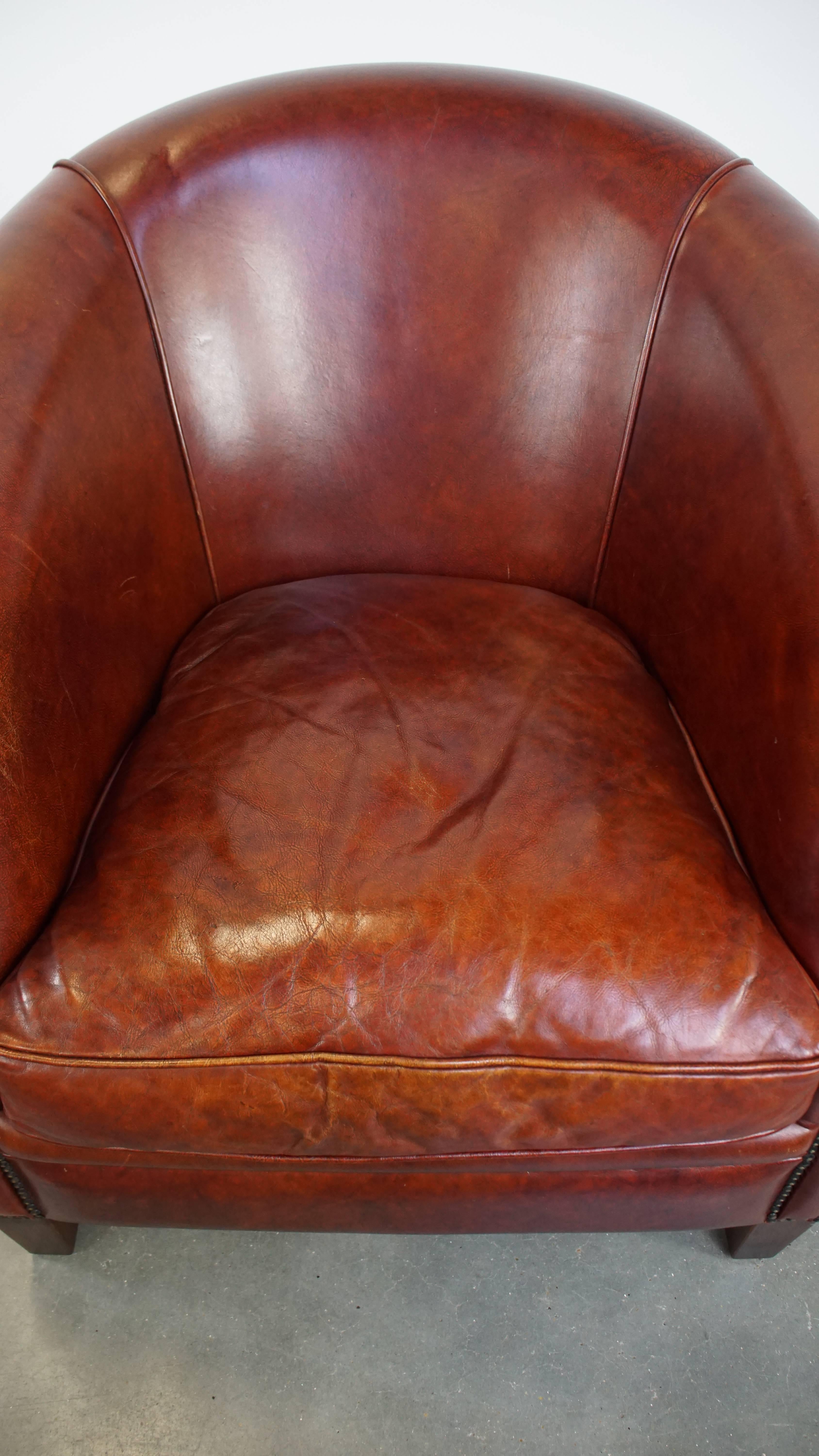 20th Century Cognac-Colored Cowhide Leather Club Chair in English Style For Sale