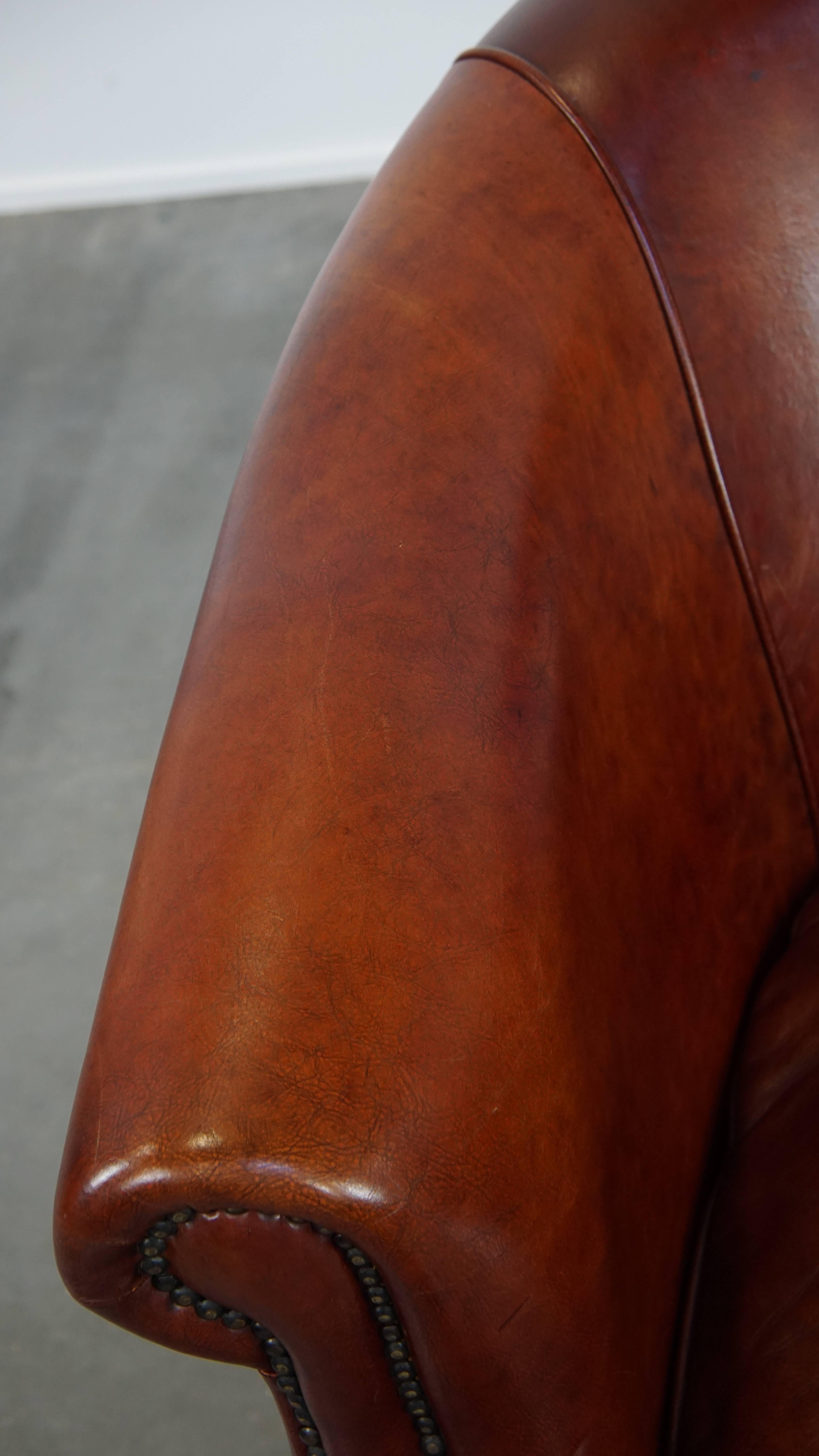 Cognac-Colored Cowhide Leather Club Chair in English Style For Sale 1