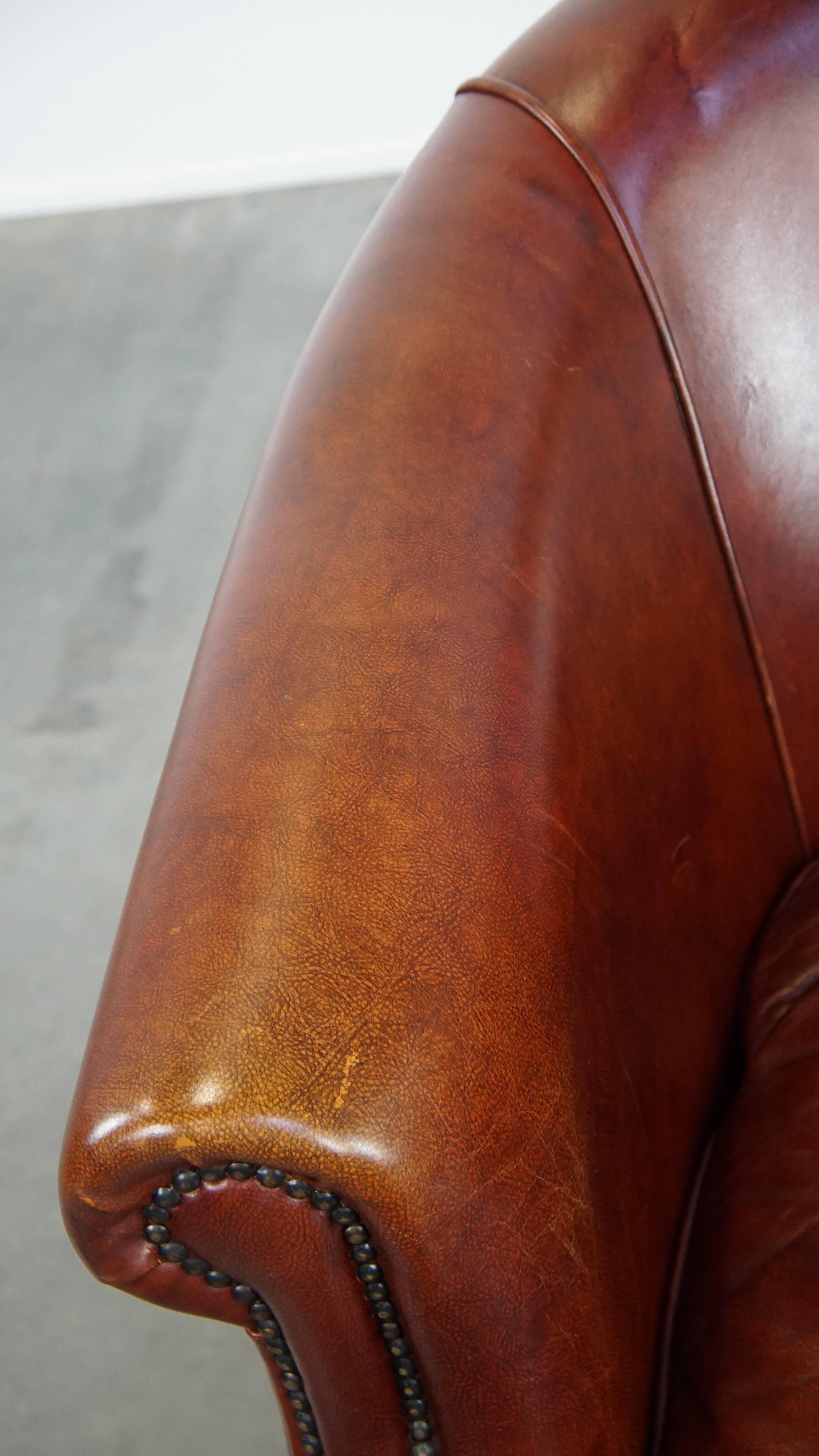 Cognac-Colored Cowhide Leather Club Chair in English Style For Sale 1