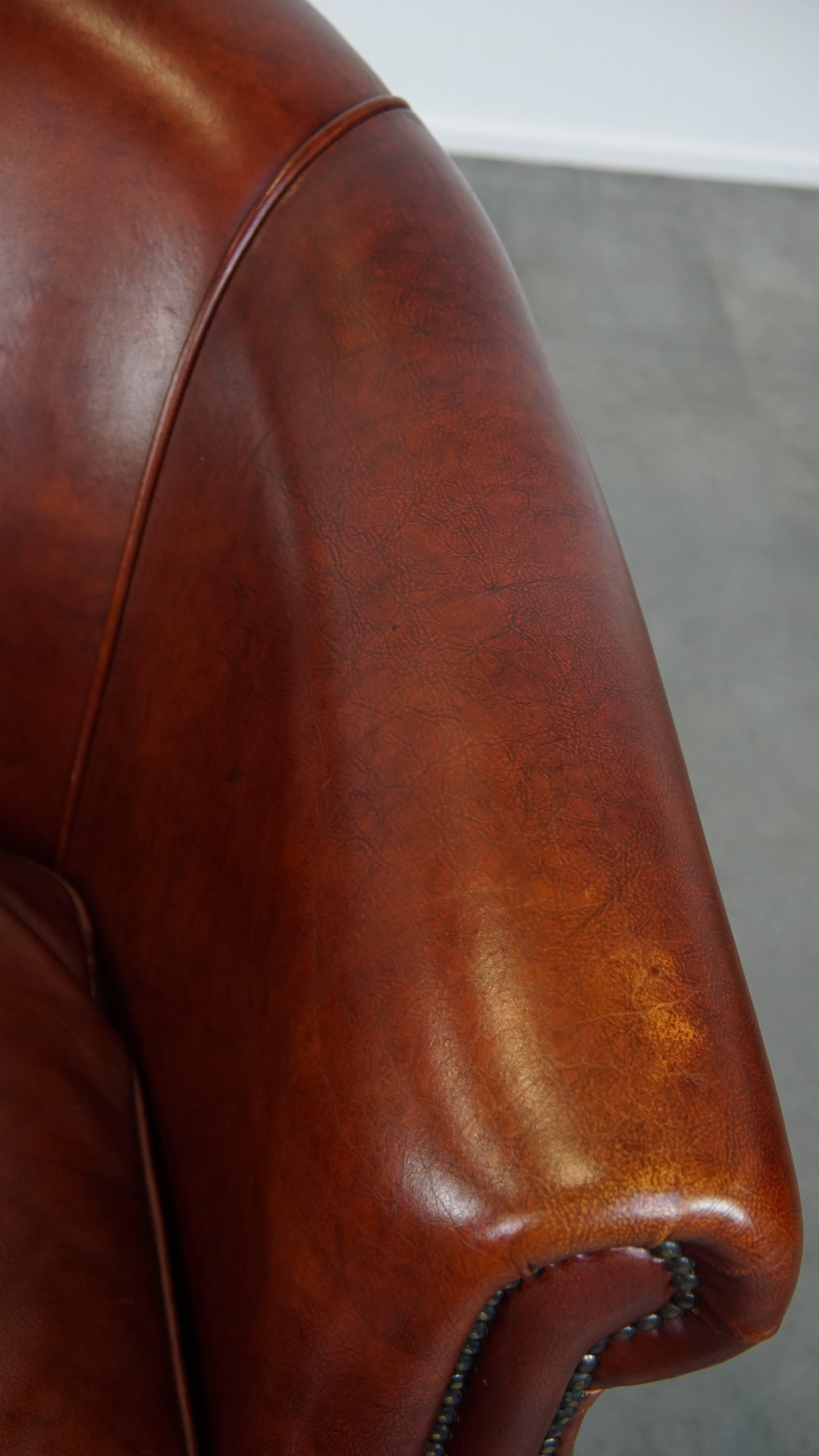 Cognac-Colored Cowhide Leather Club Chair in English Style For Sale 2