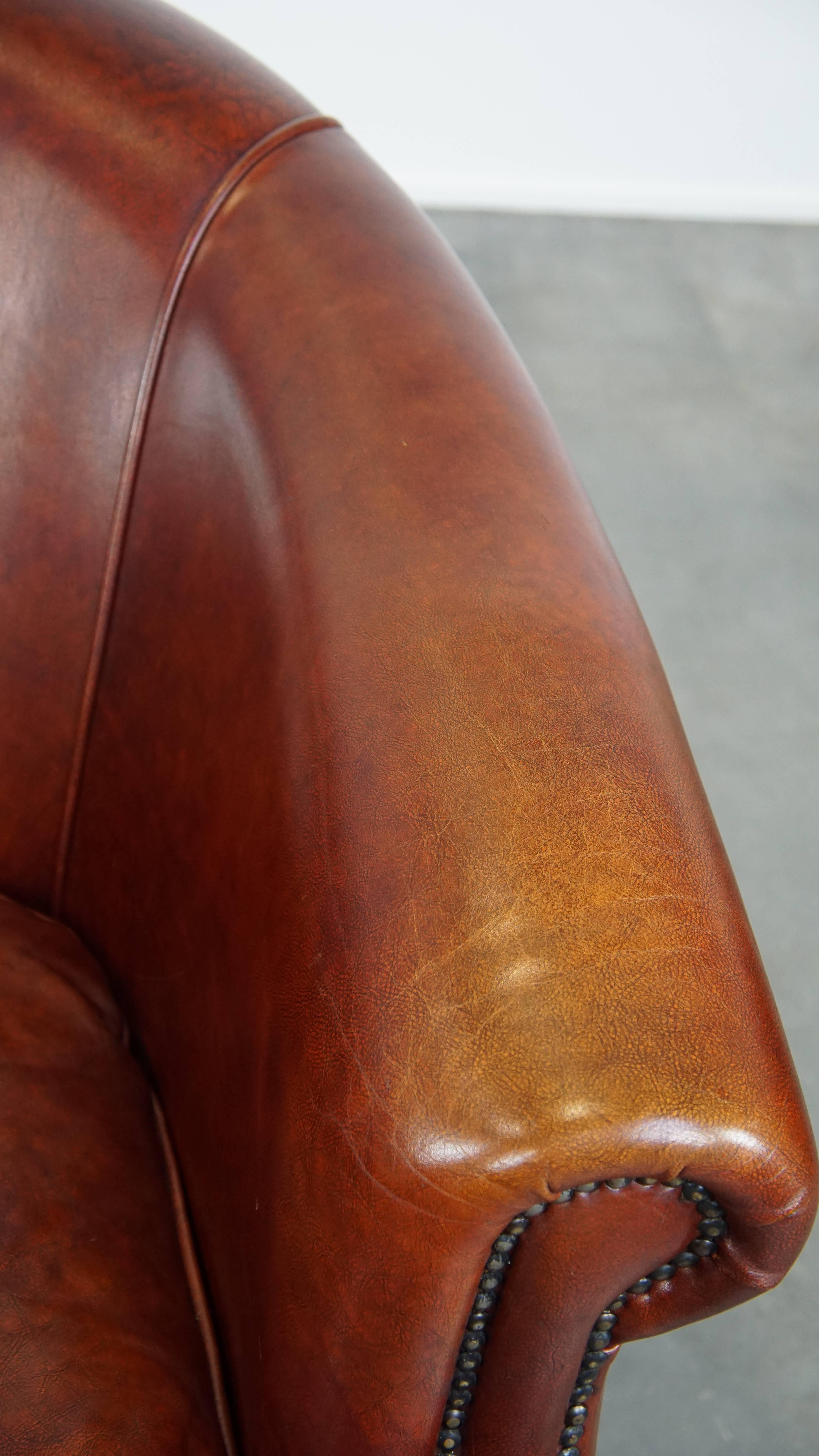 Cognac-Colored Cowhide Leather Club Chair in English Style For Sale 2
