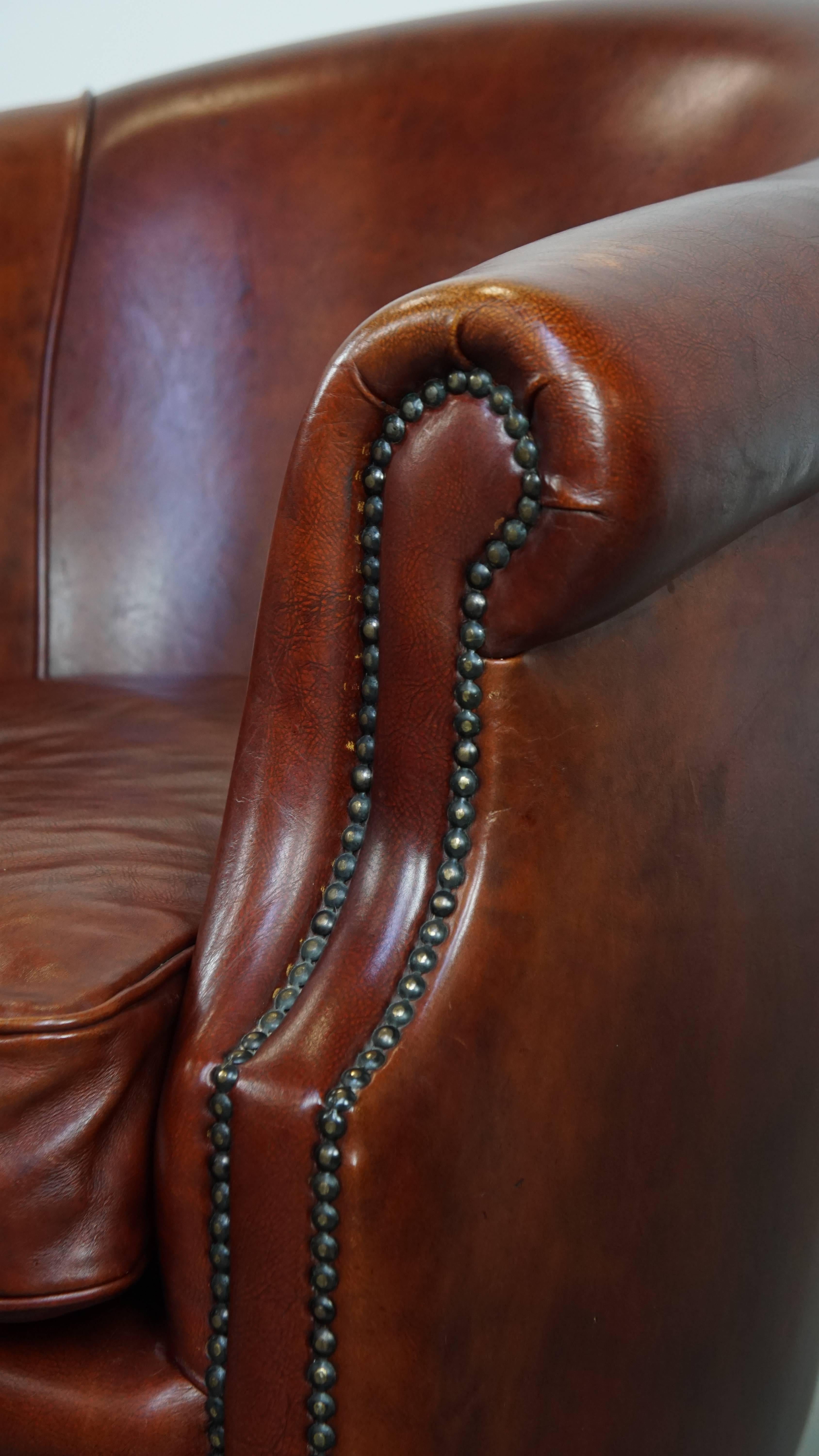 Cognac-Colored Cowhide Leather Club Chair in English Style For Sale 3
