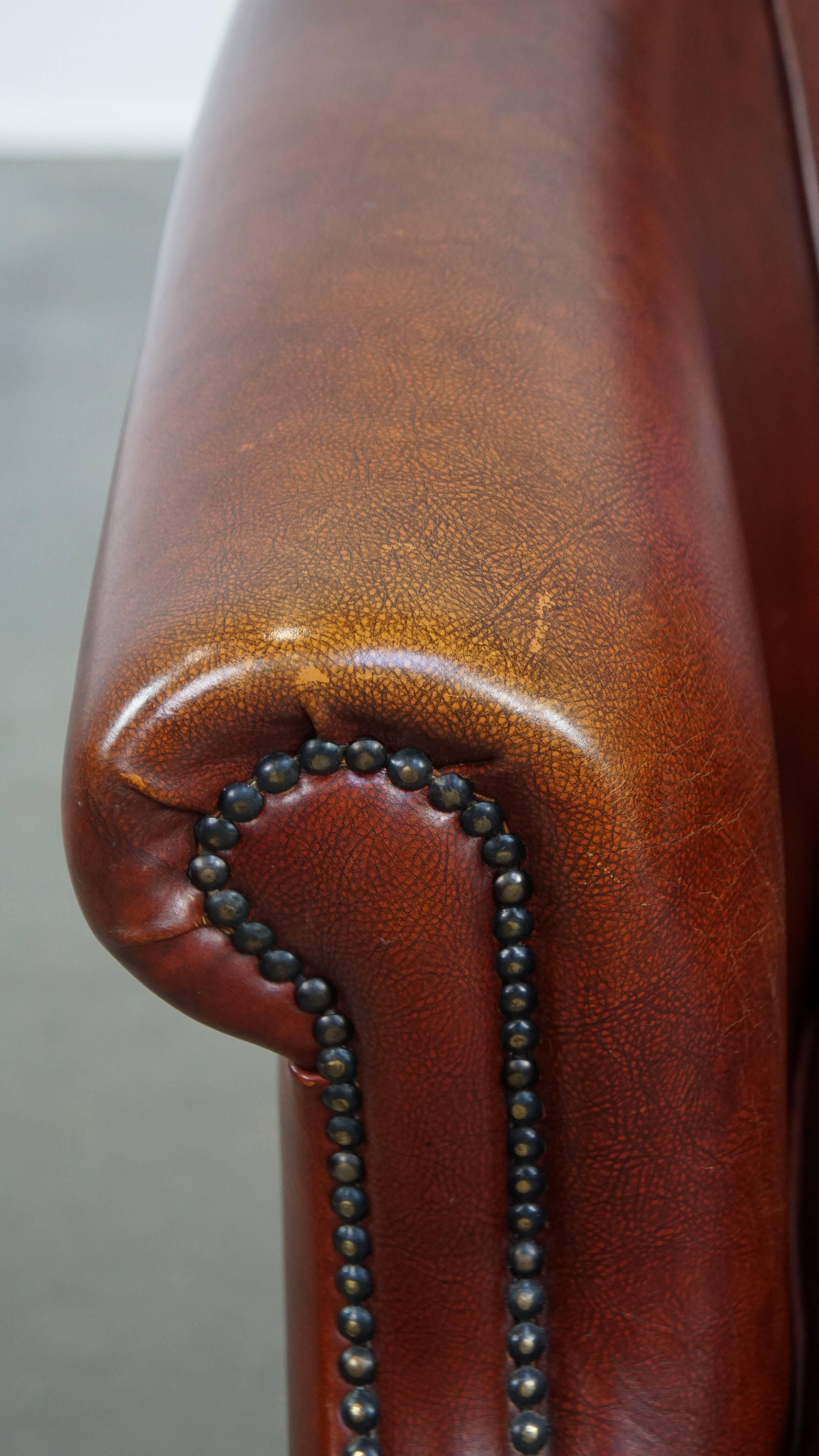 Cognac-Colored Cowhide Leather Club Chair in English Style For Sale 3