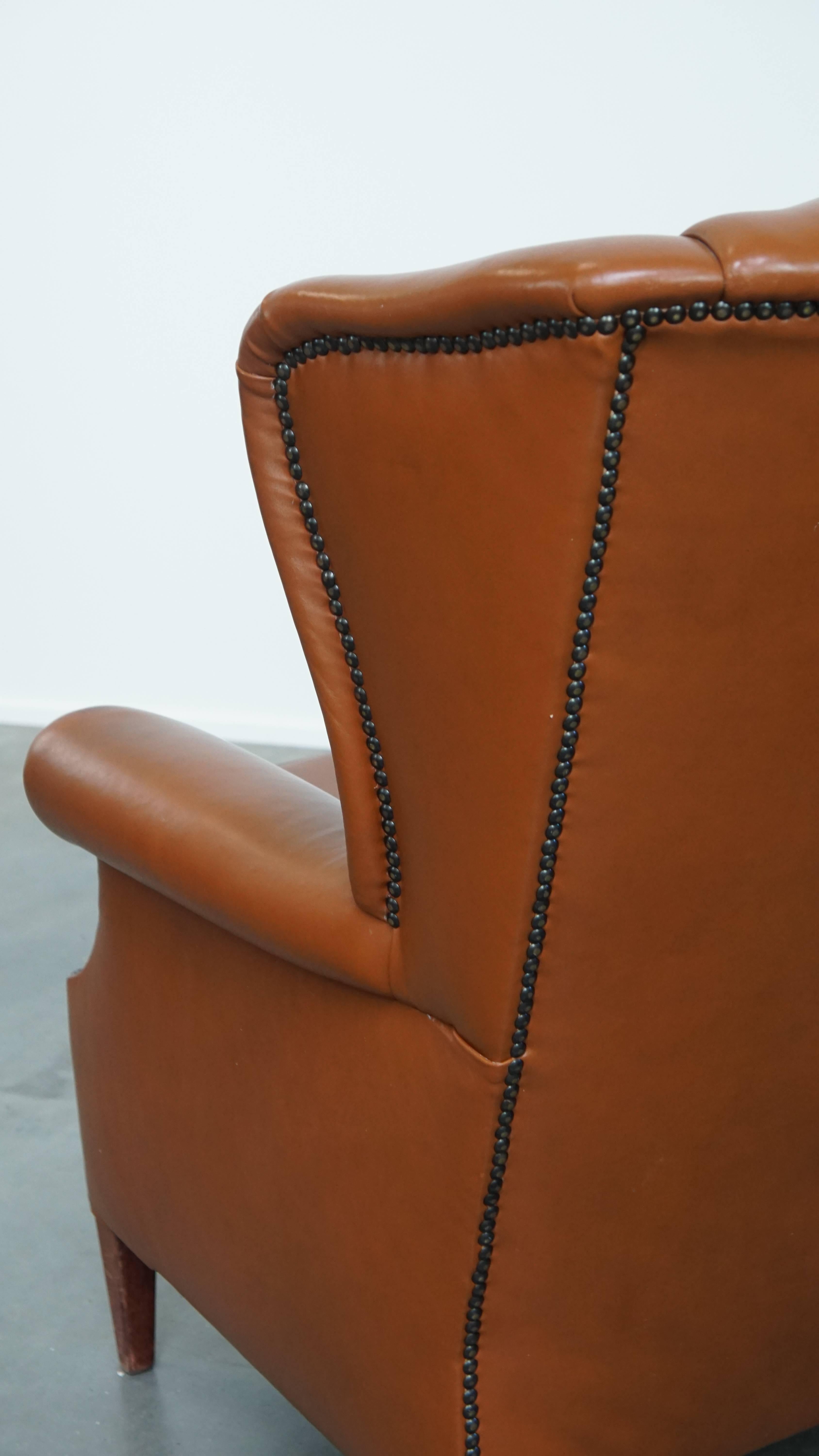Sedia Wingback in pelle di vacchetta color cognac in stile inglese in vendita 6
