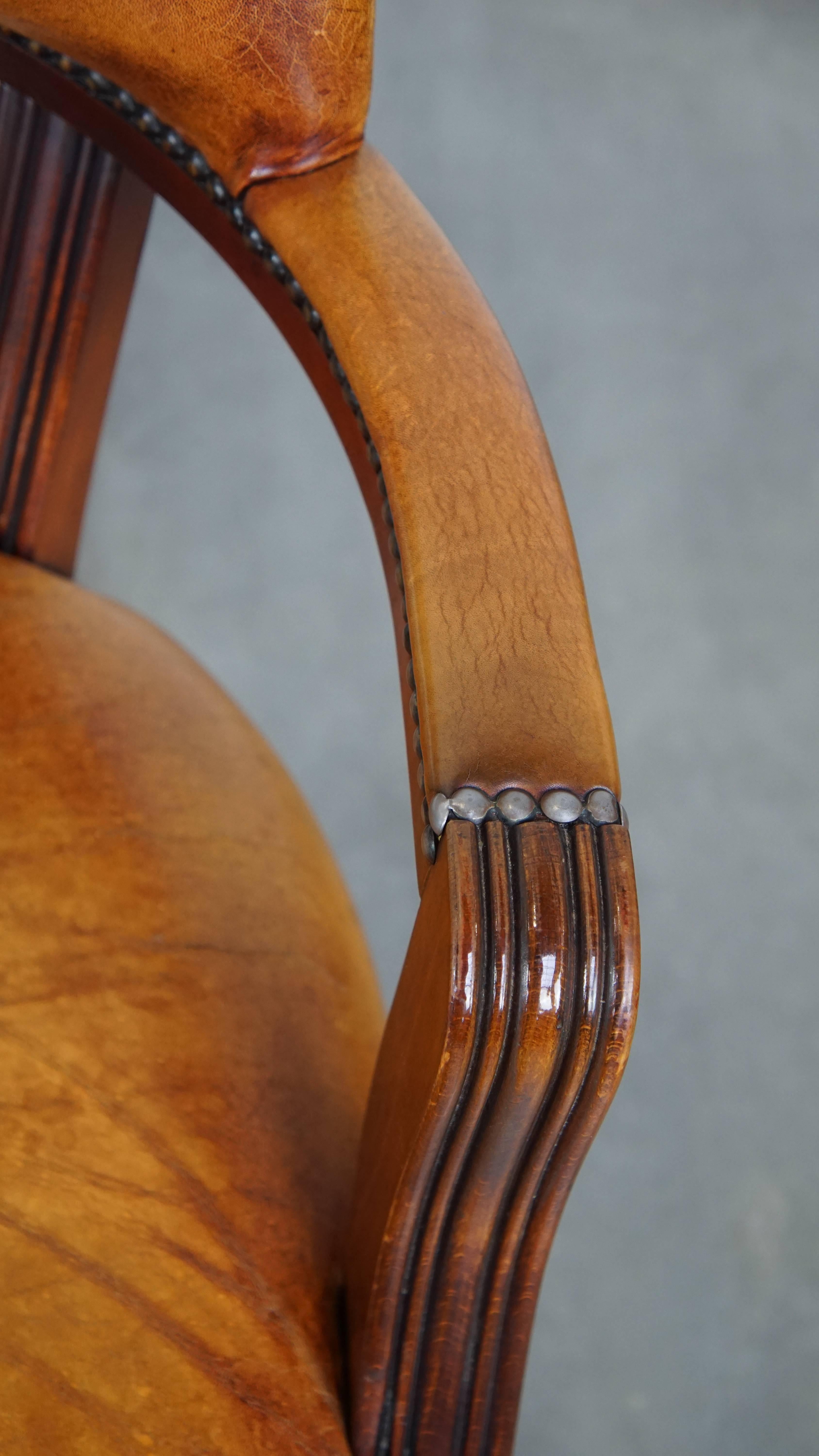 Cognac-Colored CowhideLeather Office Chair in English Style on Wheels 2