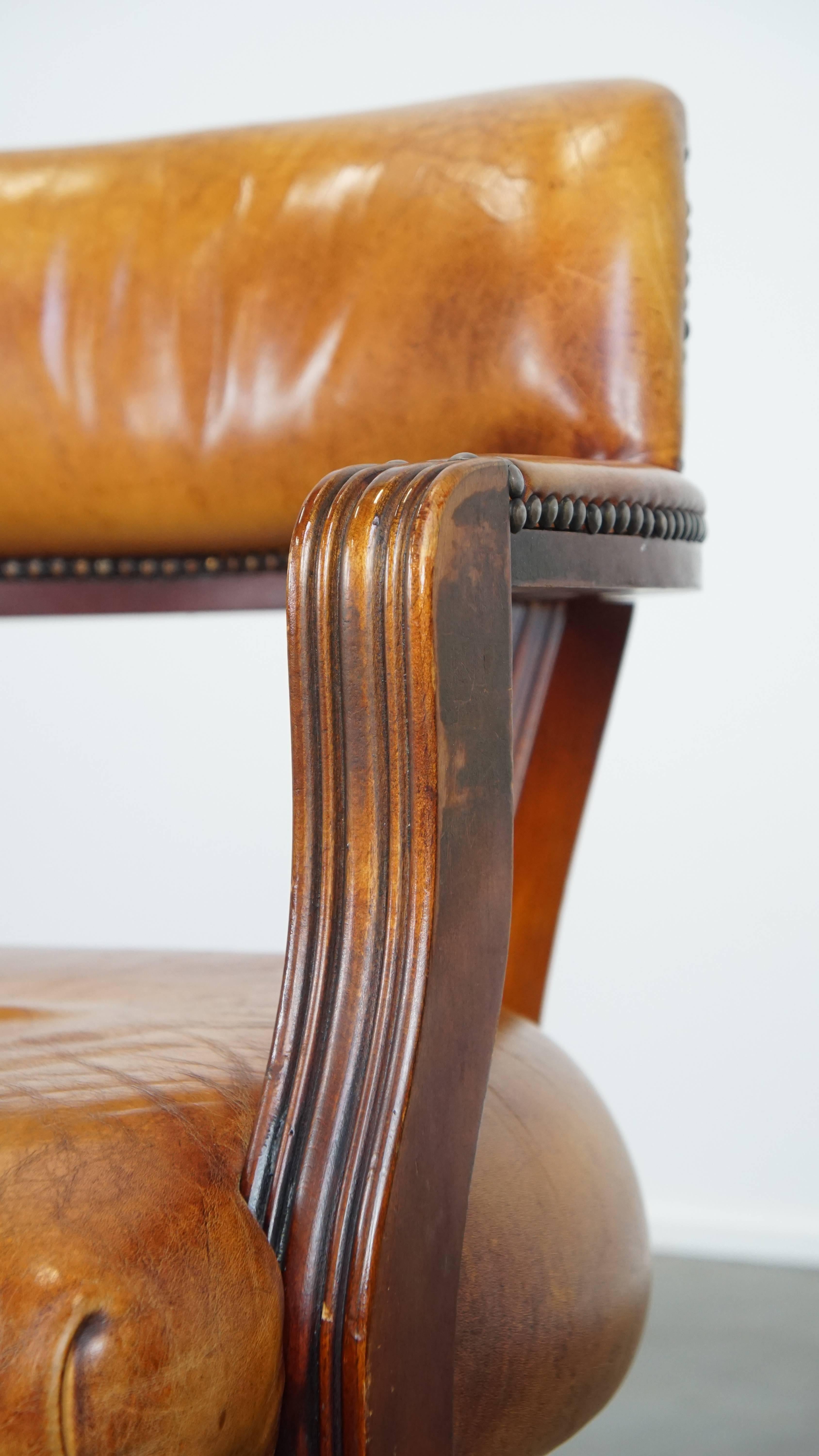 Cognac-Colored CowhideLeather Office Chair in English Style on Wheels 3