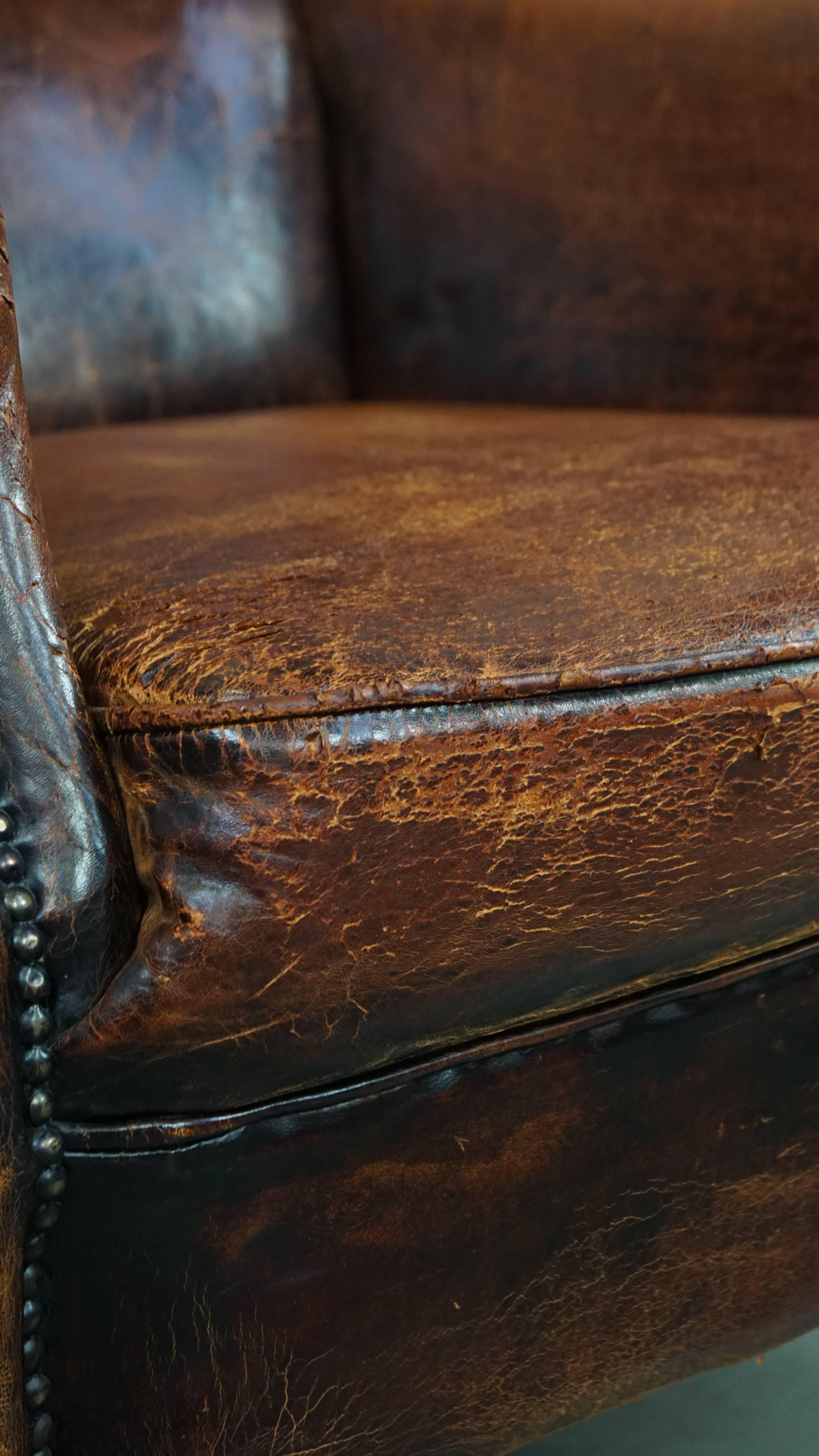 Cognacfarbener großer Vintage-Schaffell-Sessel mit hohem Sitzkomfort im Angebot 5