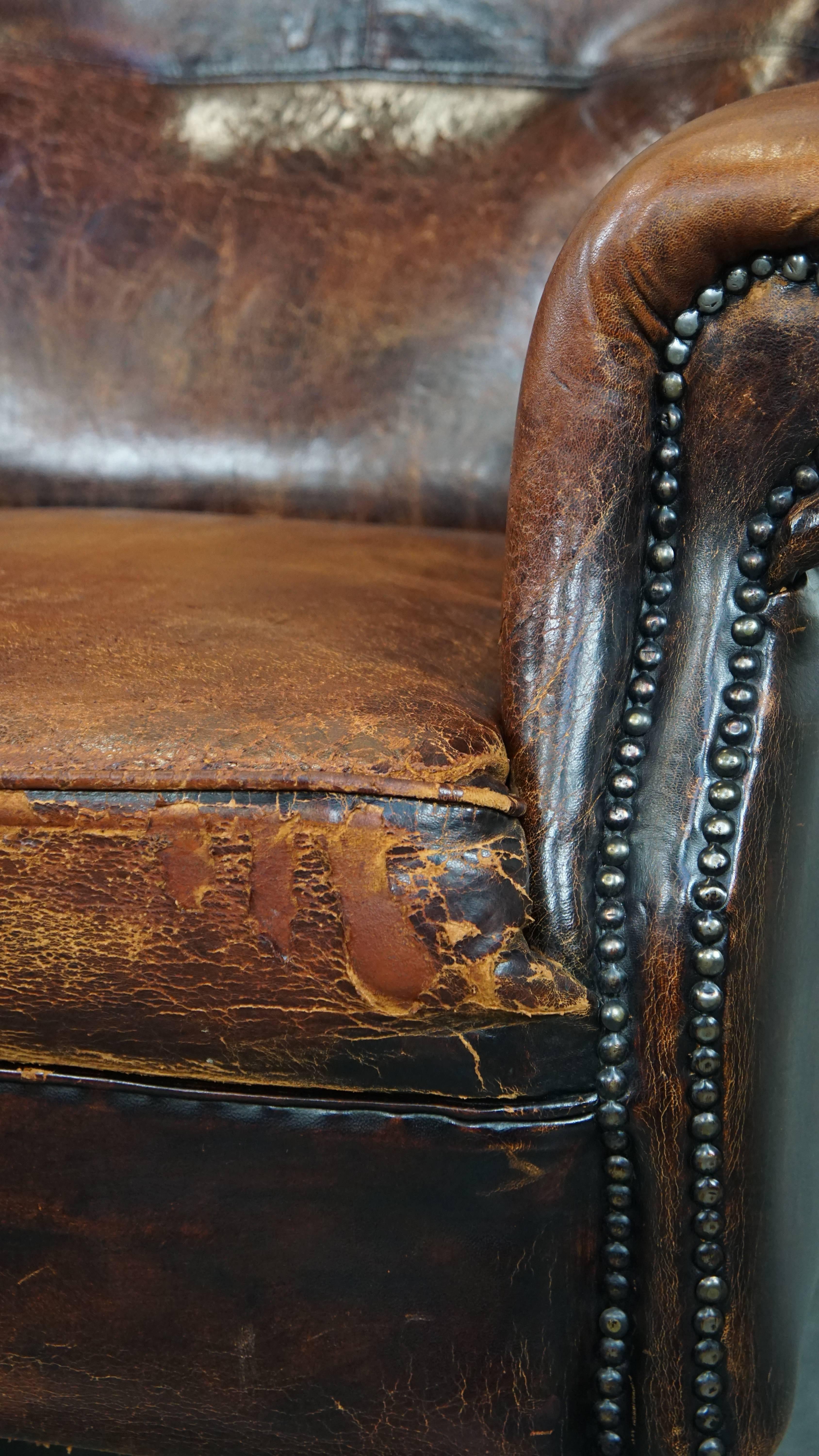 Cognacfarbener großer Vintage-Schaffell-Sessel mit hohem Sitzkomfort im Angebot 7