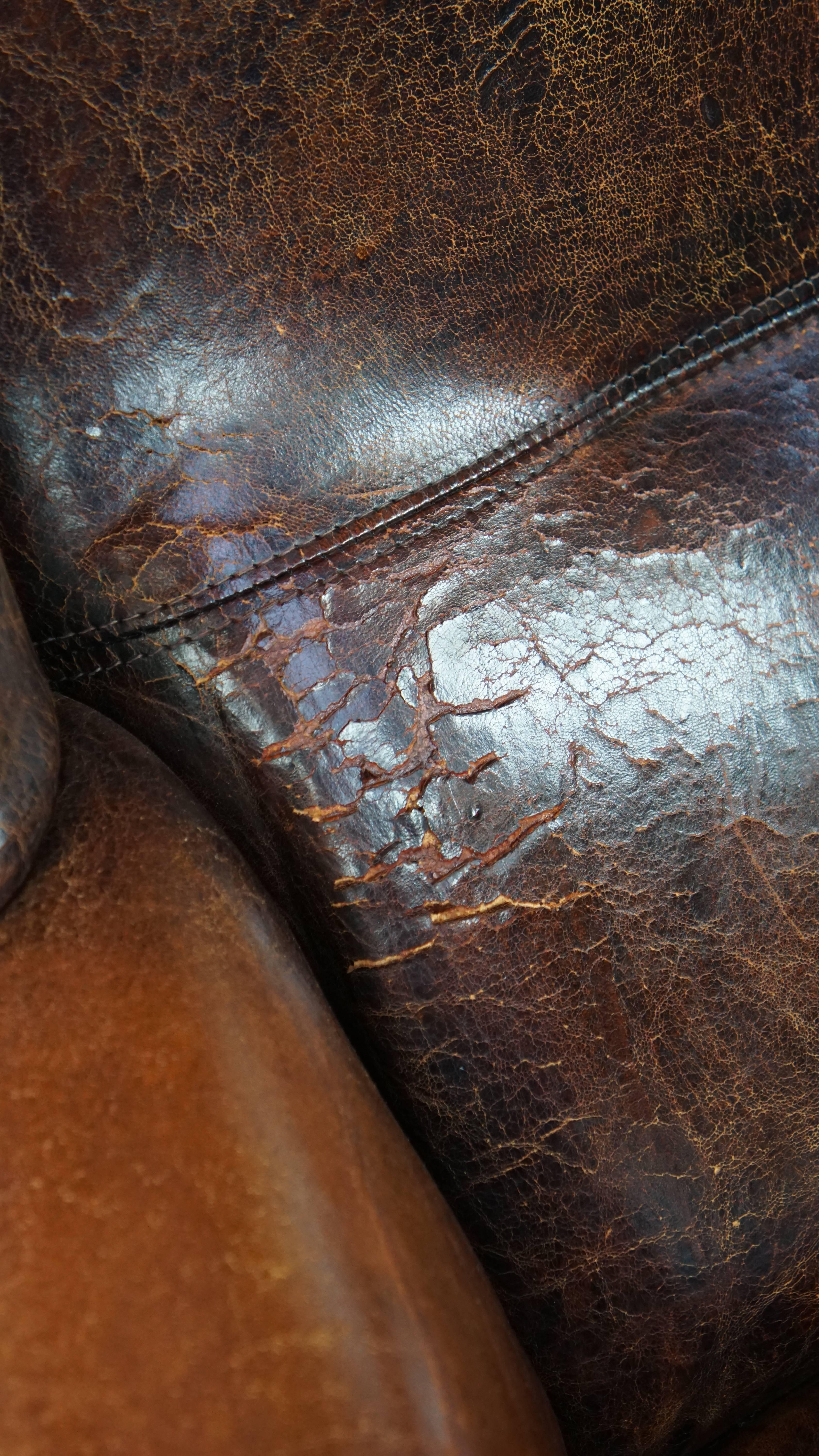 Cognacfarbener großer Vintage-Schaffell-Sessel mit hohem Sitzkomfort im Angebot 8
