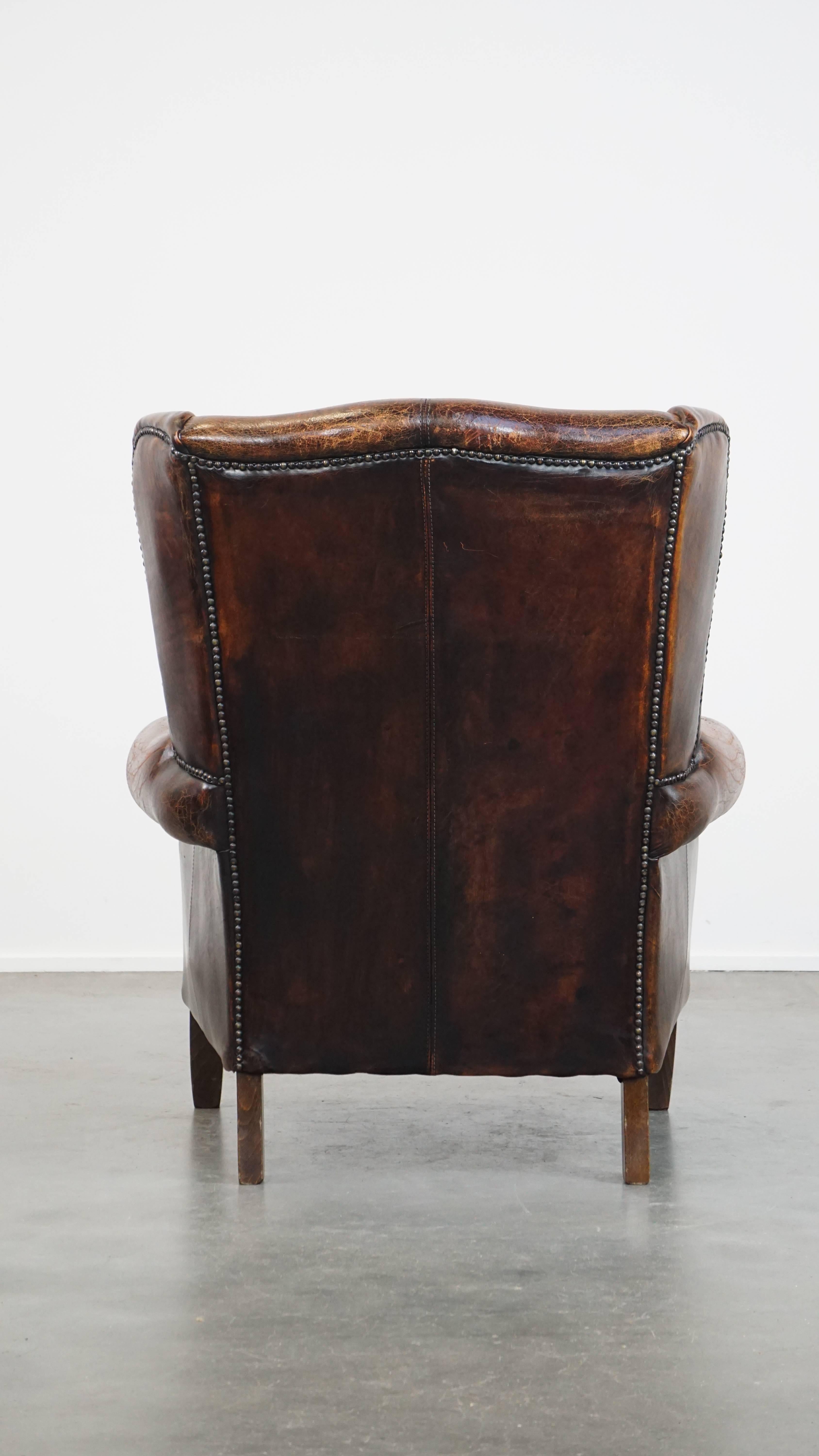 Cognacfarbener großer Vintage-Schaffell-Sessel mit hohem Sitzkomfort im Zustand „Relativ gut“ im Angebot in Harderwijk, NL