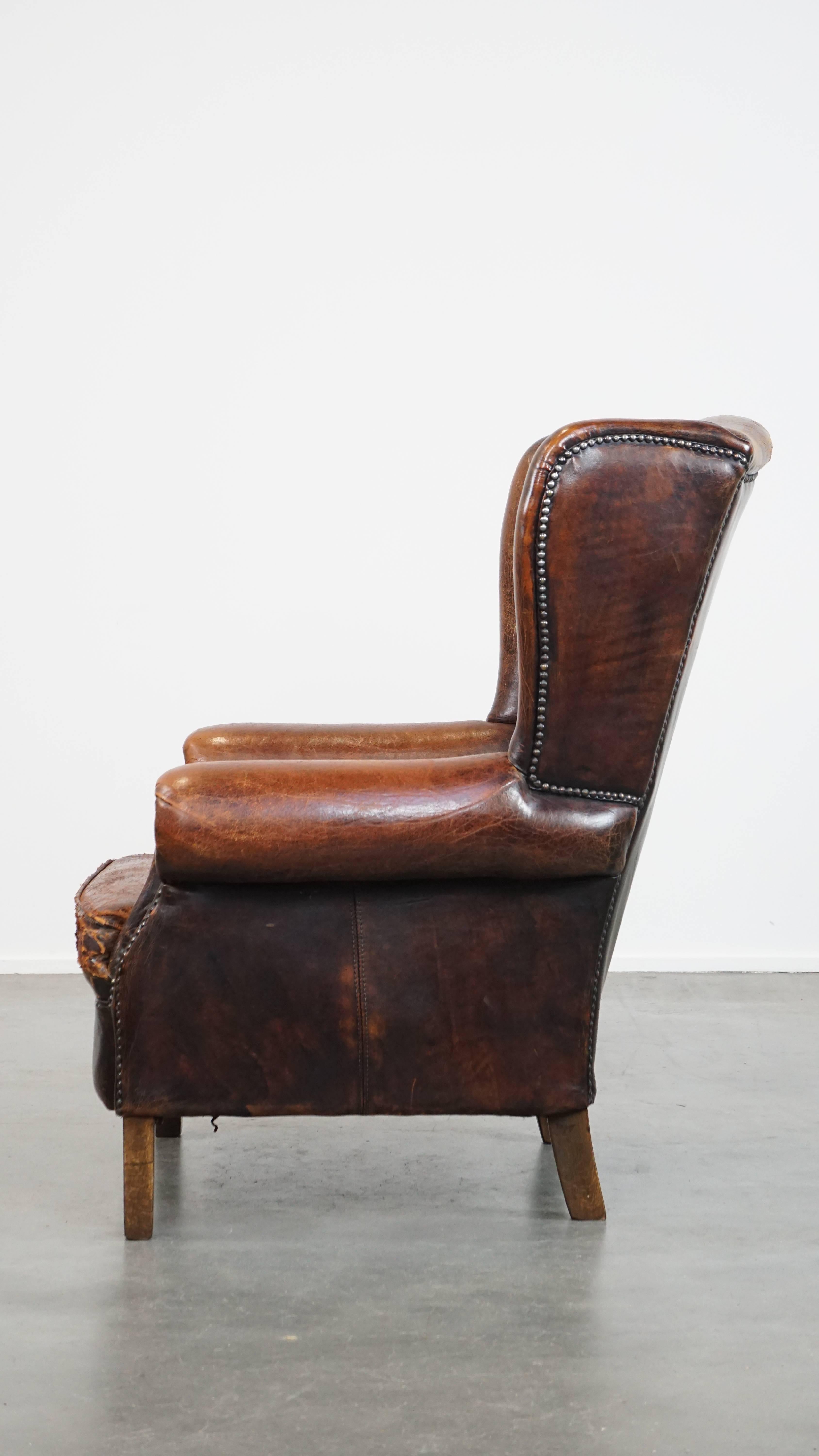 Cognacfarbener großer Vintage-Schaffell-Sessel mit hohem Sitzkomfort (20. Jahrhundert) im Angebot