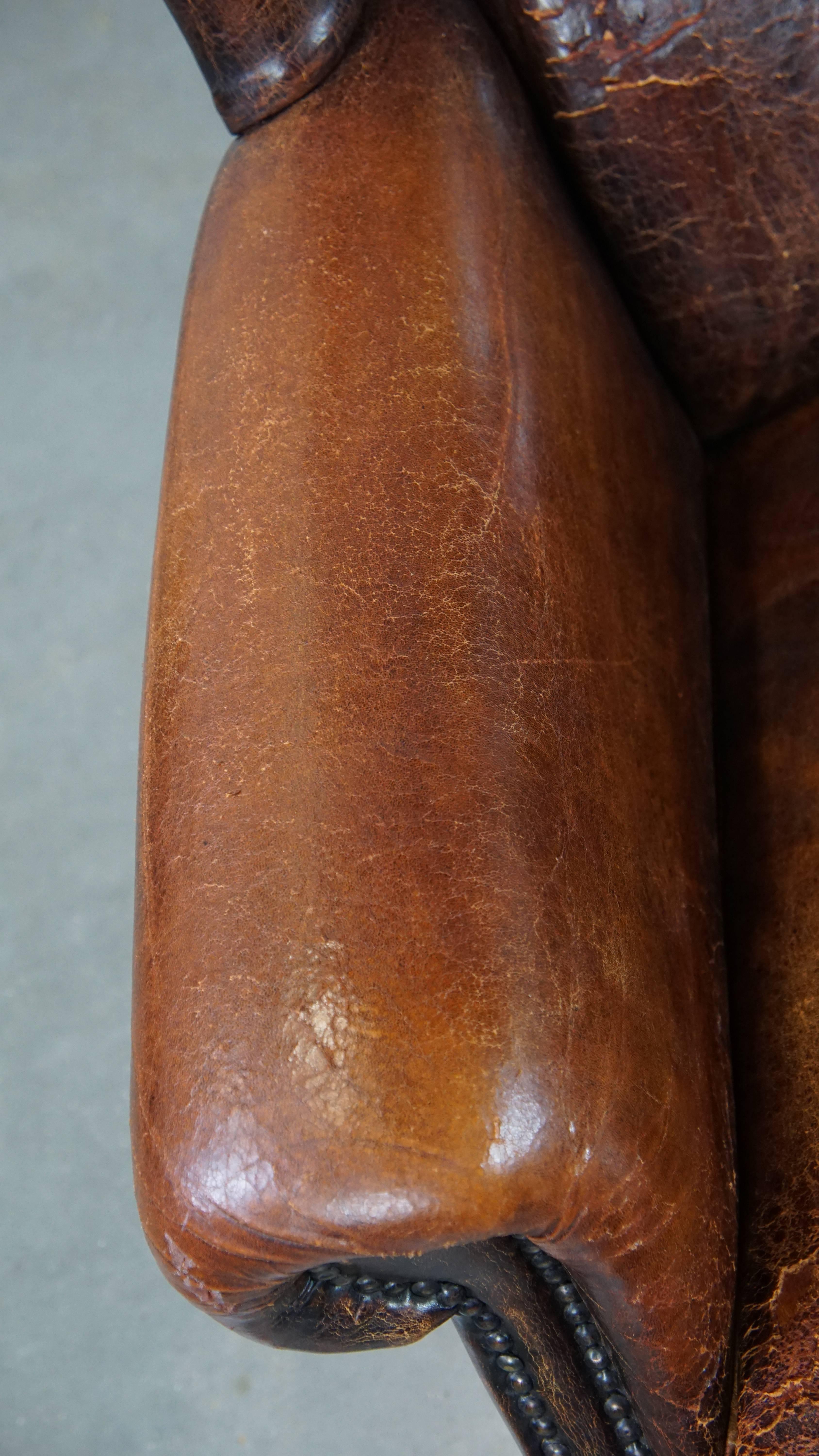 Cognacfarbener großer Vintage-Schaffell-Sessel mit hohem Sitzkomfort im Angebot 1