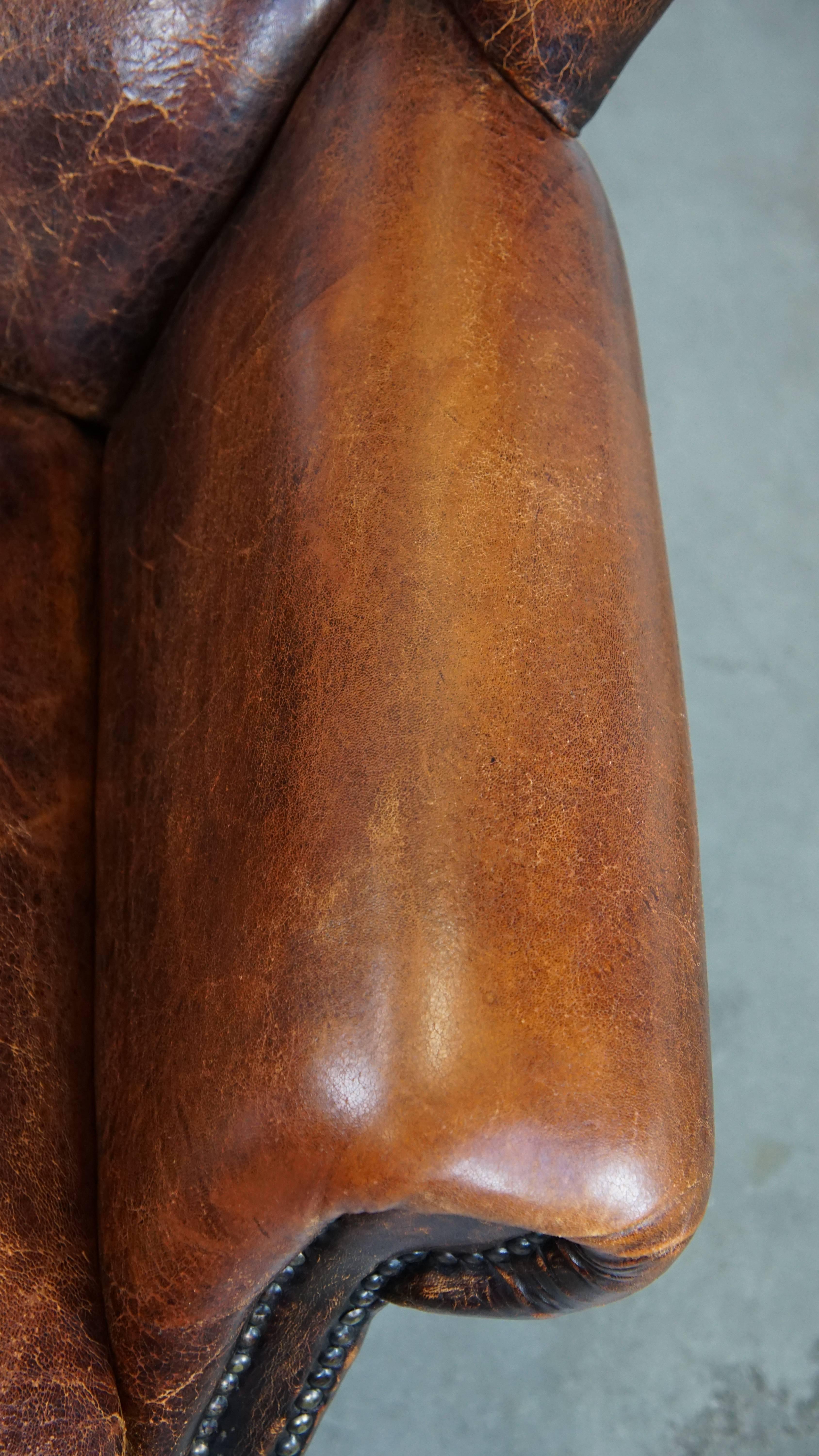Cognacfarbener großer Vintage-Schaffell-Sessel mit hohem Sitzkomfort im Angebot 2