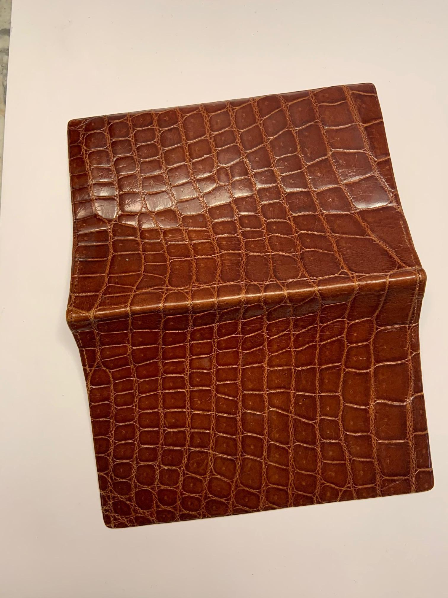 Women's or Men's Cognac Colored Mid Century Brown Crocodile Wallet Never Used For Sale