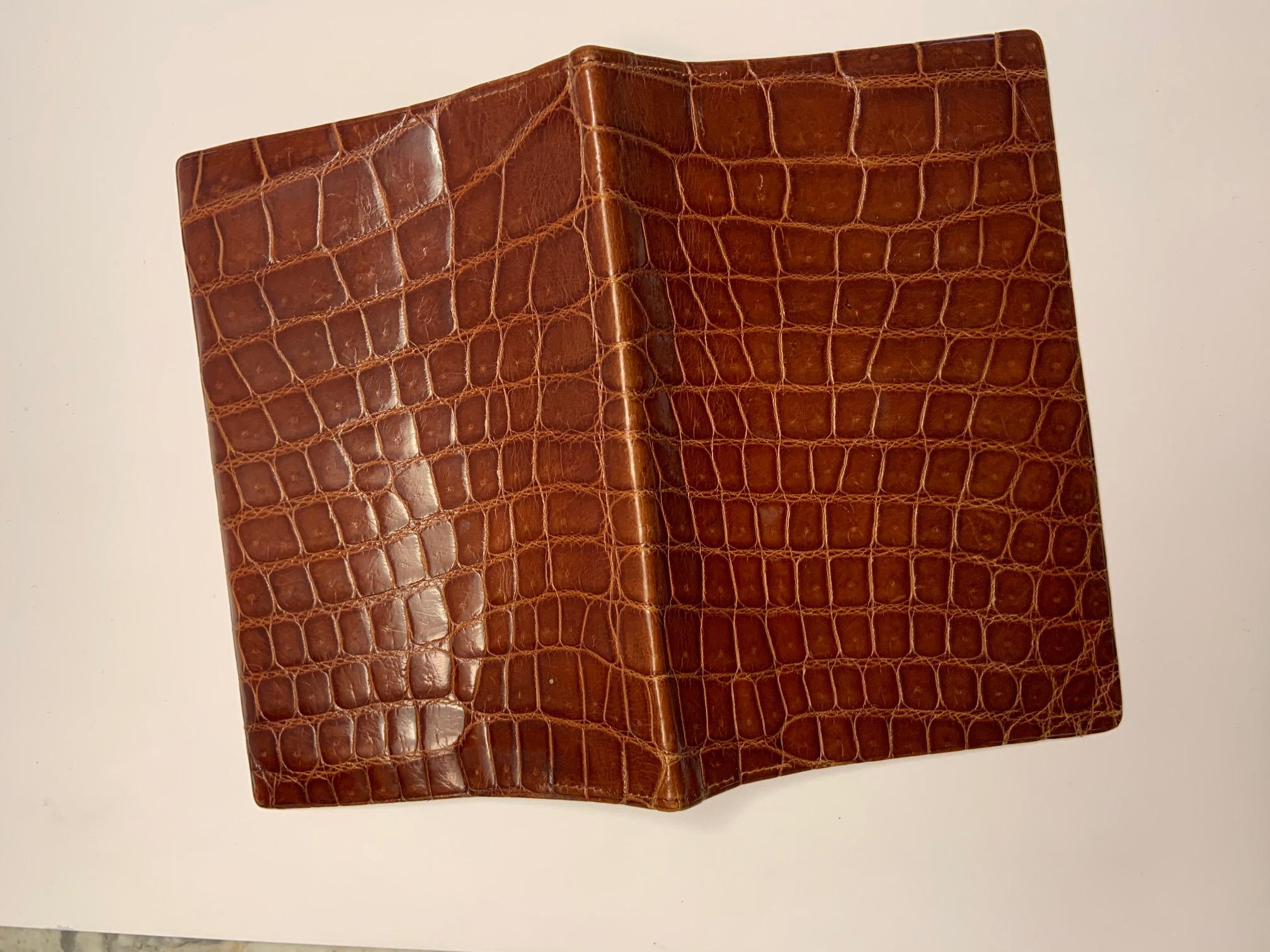 Cognac Colored Mid Century Brown Crocodile Wallet Never Used For Sale 1