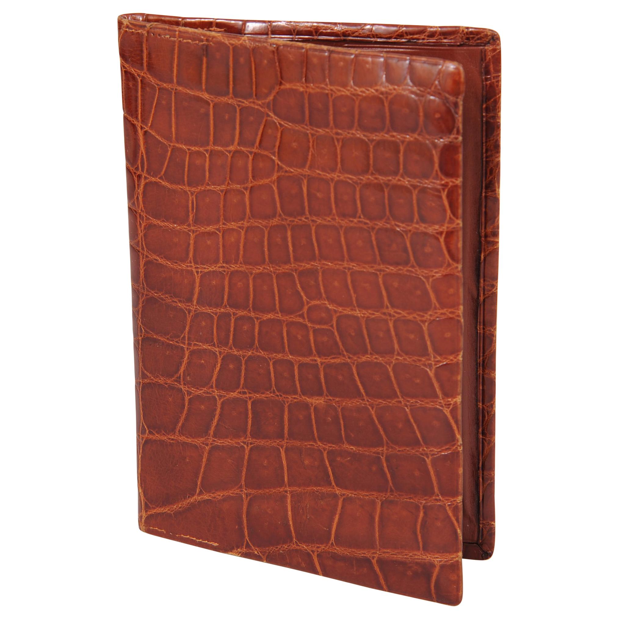Cognac Colored Mid Century Brown Crocodile Wallet Never Used For Sale