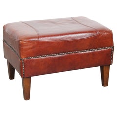 Cognac-Colored Ottoman Made of CowhideLeather