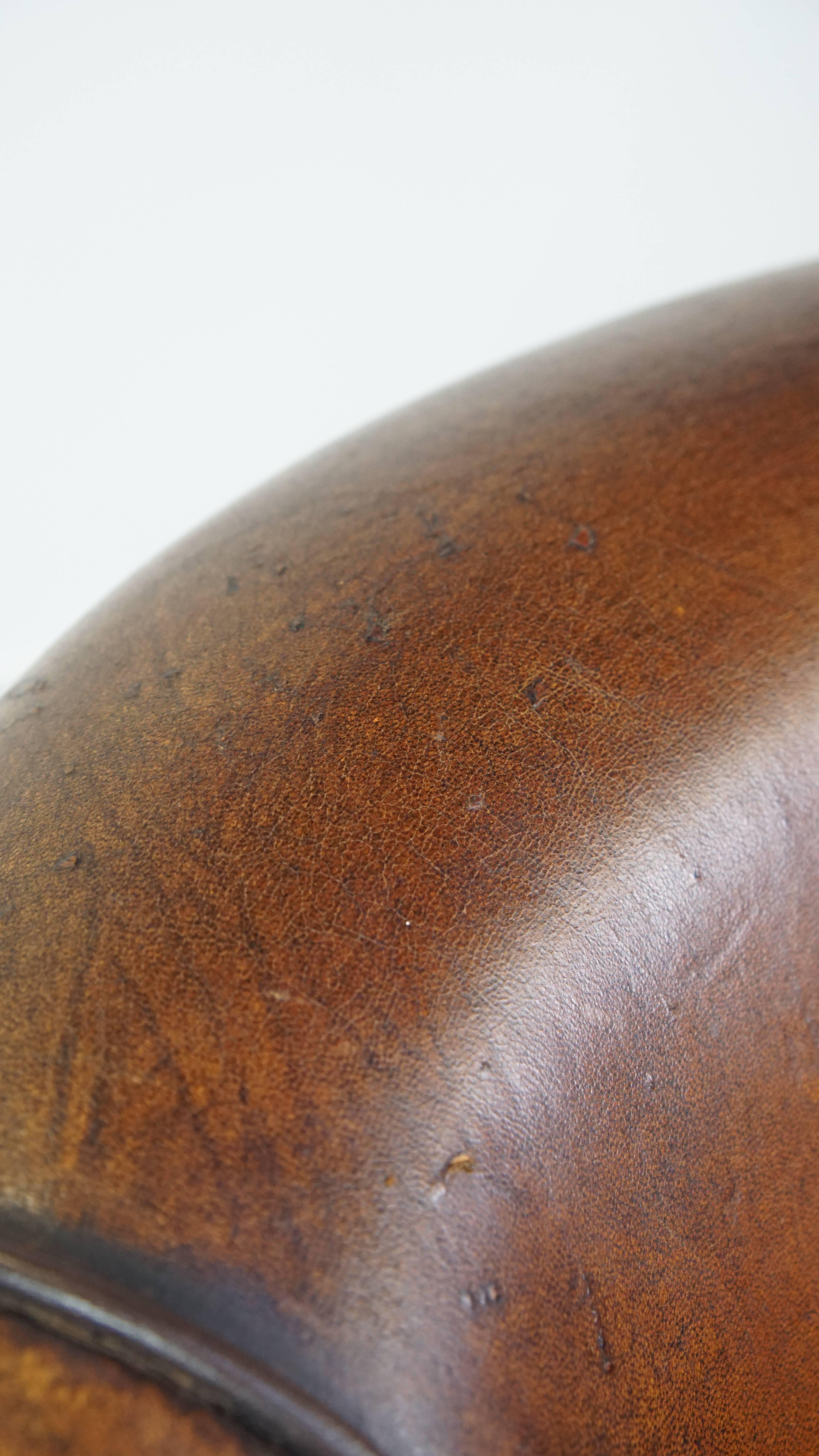 Cognac-Colored Vintage Sheepskin Leather Club Armchair For Sale 6
