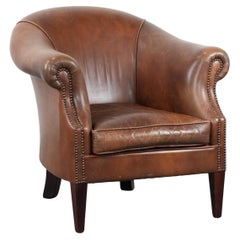 Cognac-coloured vintage cow leather club armchair in English style