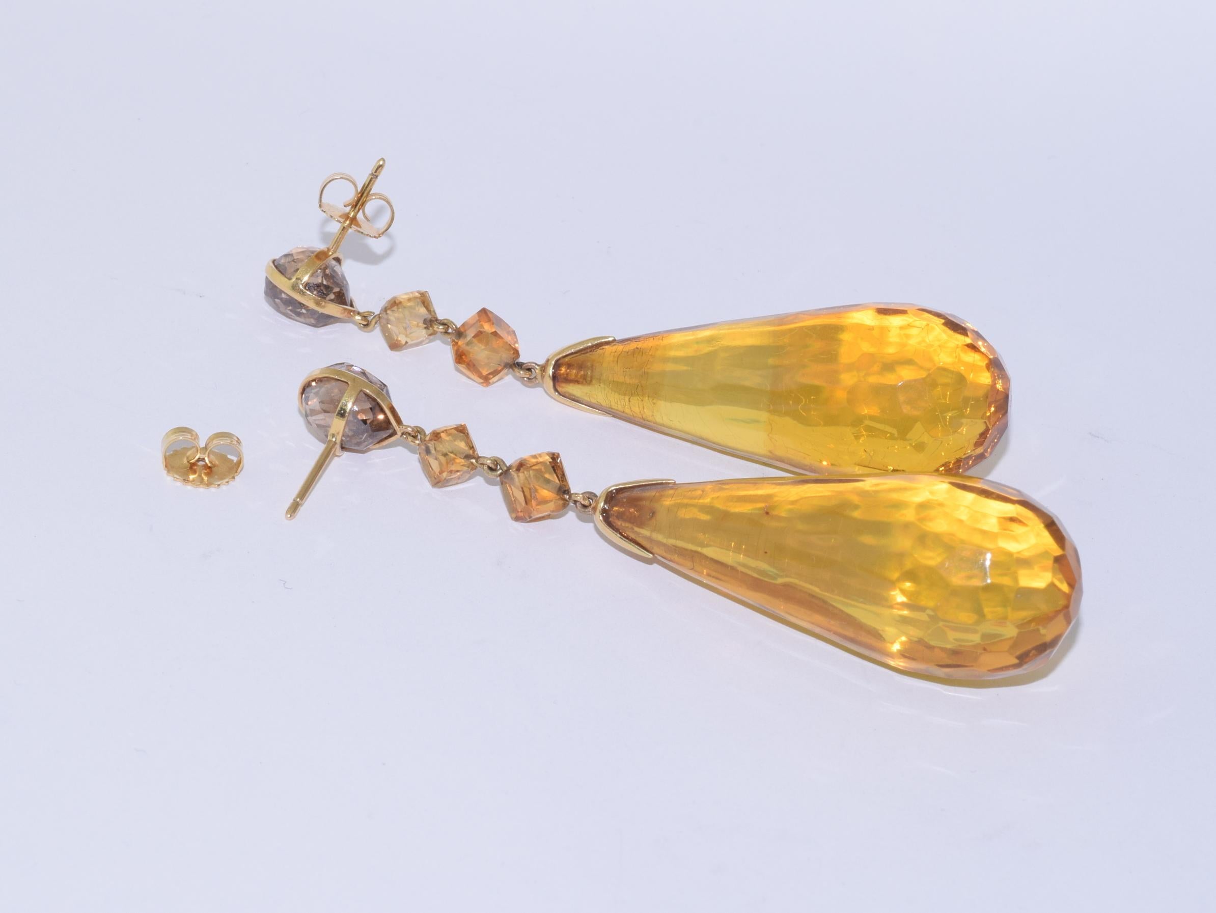 Fred Leighton Cognac Diamond, Amber and Citrine Pendant Earrings  In Excellent Condition In New York, NY
