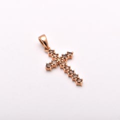 Cognac Diamond Cross Pendant in 18 Carat Rose Gold