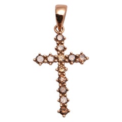 Cognac Diamond Cross Pendant in 18 Carat Rose Gold