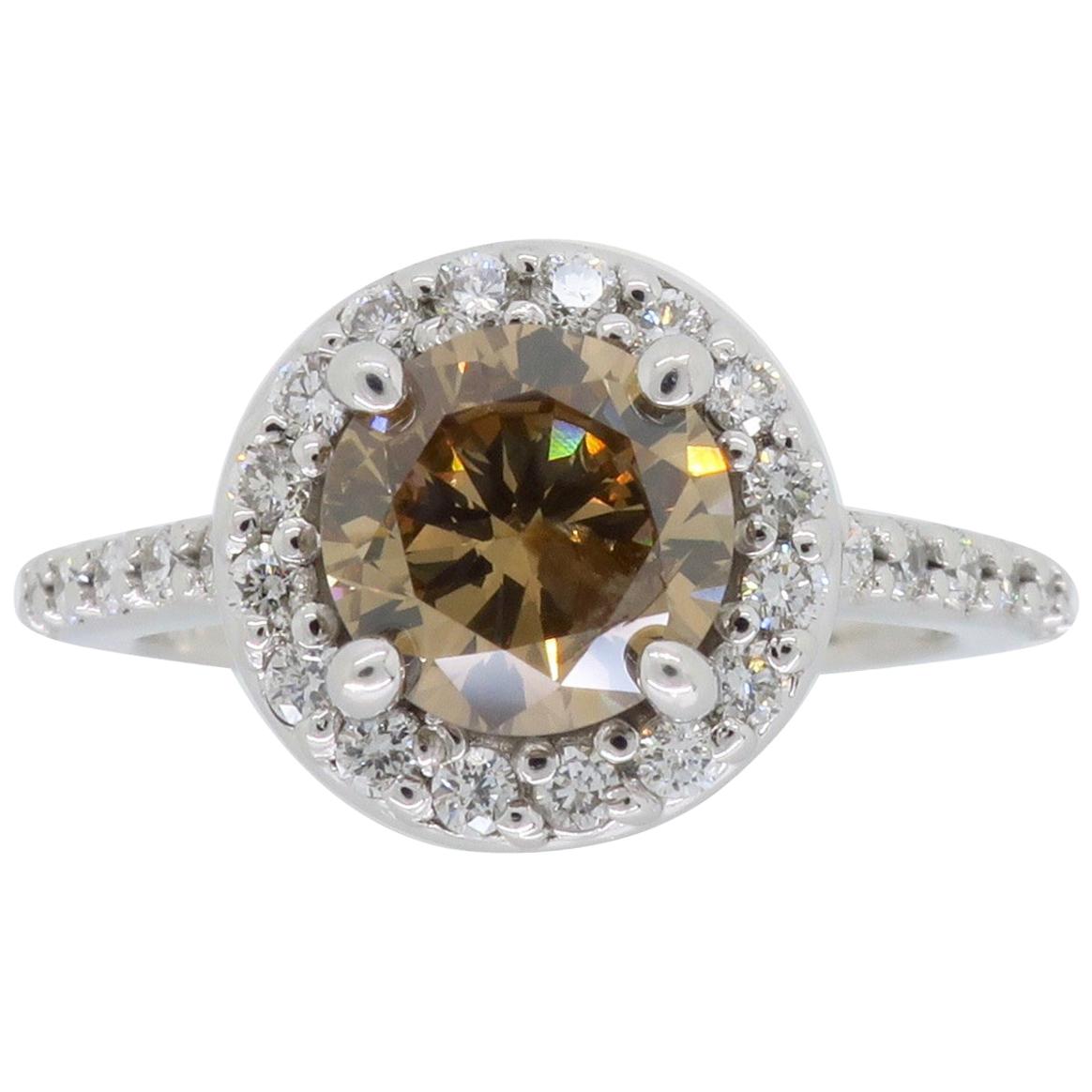 Cognac Diamond Halo Engagement Ring