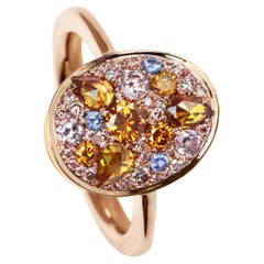 Cognacfarbener Diamant-Rosa-Diamant-Pavé-Ring mit unbehandeltem rosa und blauem Saphir-Mosaik