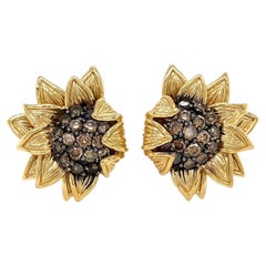 Cognac Diamond Sunflower Earrings