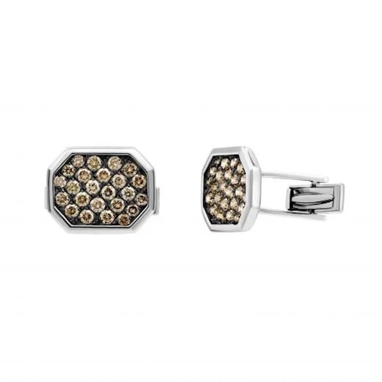 Cognac Diamond  White 14K Gold Fine Jewelry Statement Cufflinks for Him In New Condition For Sale In Montreux, CH